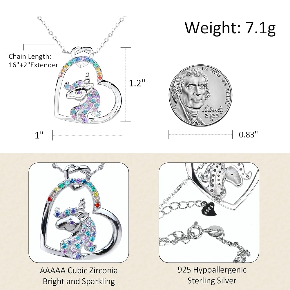 Amazon.com: Real 925 Sterling Silver Unicorn Necklace