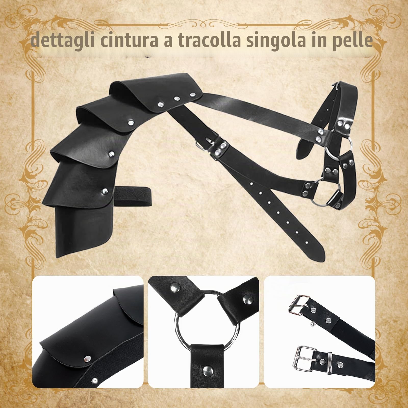 Accessori per cavalieri medievali, Set di accessori retrò per cosplay per uomo, mantello medievale con cappuccio, gurtel e bracciali, borsa da cintura (Style 03)