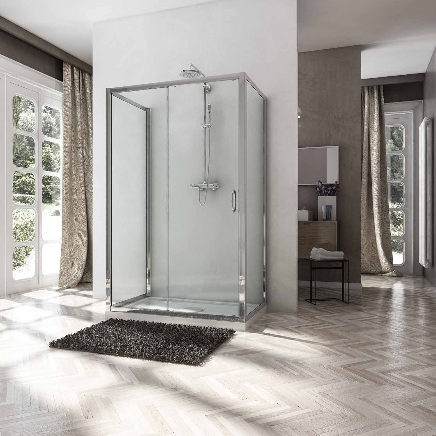Idralite Mampara de Ducha 3 Lados 90x100x90 CM H185 Transparente Mod. Replay Trio 1 Hoja