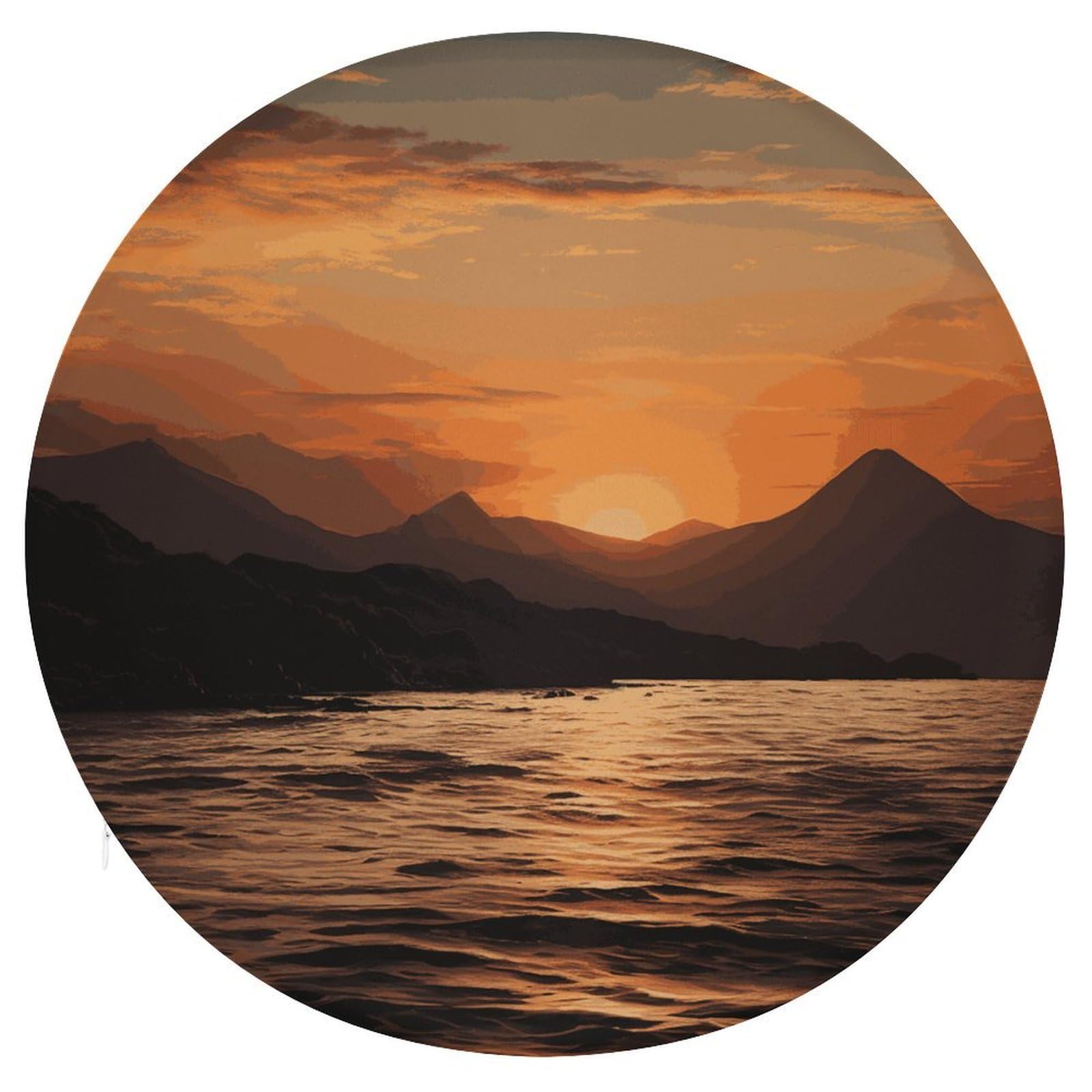 Wsoihfec Style Mountain And Water At Sunset Seat Cushion Round Chair Pad