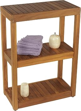 AquaTeak 12" Original Sula Rectangle Teak Bathroom Stand - Shower Stand with 3 Tier Shelf - Durable Water Resistant Shower Organizer - Space-Saving Storage Shelves with Anti-Slip Feet