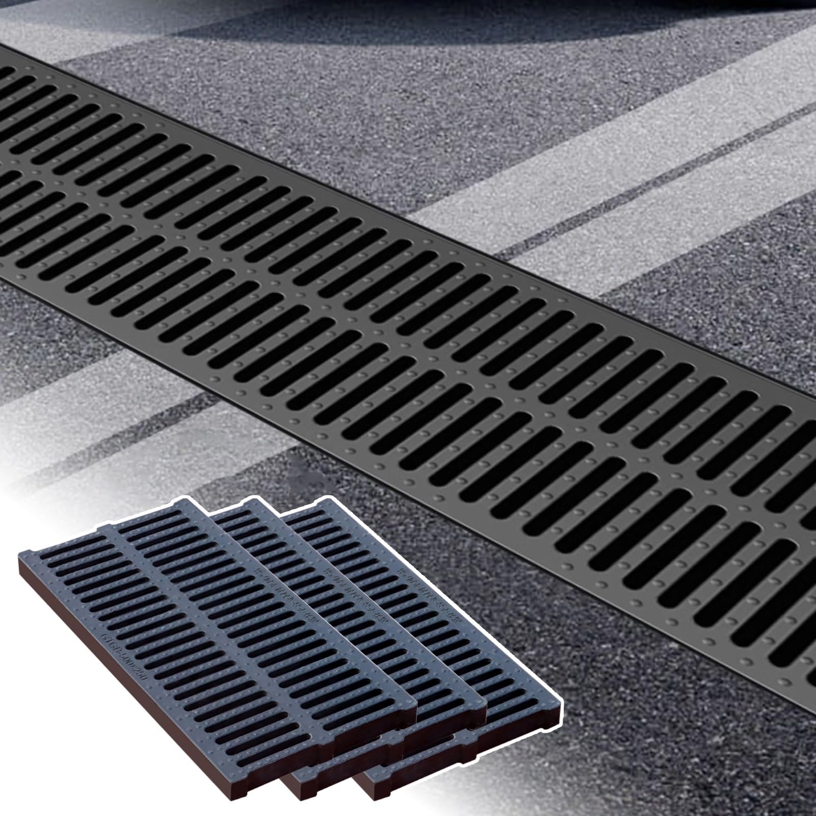 Caniveau de drainage terrasse avec grille extérieure antidérapante 50 x 30 cm