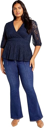 City Chic Women's Plus Size Lace Top - Christa, 24 Navy