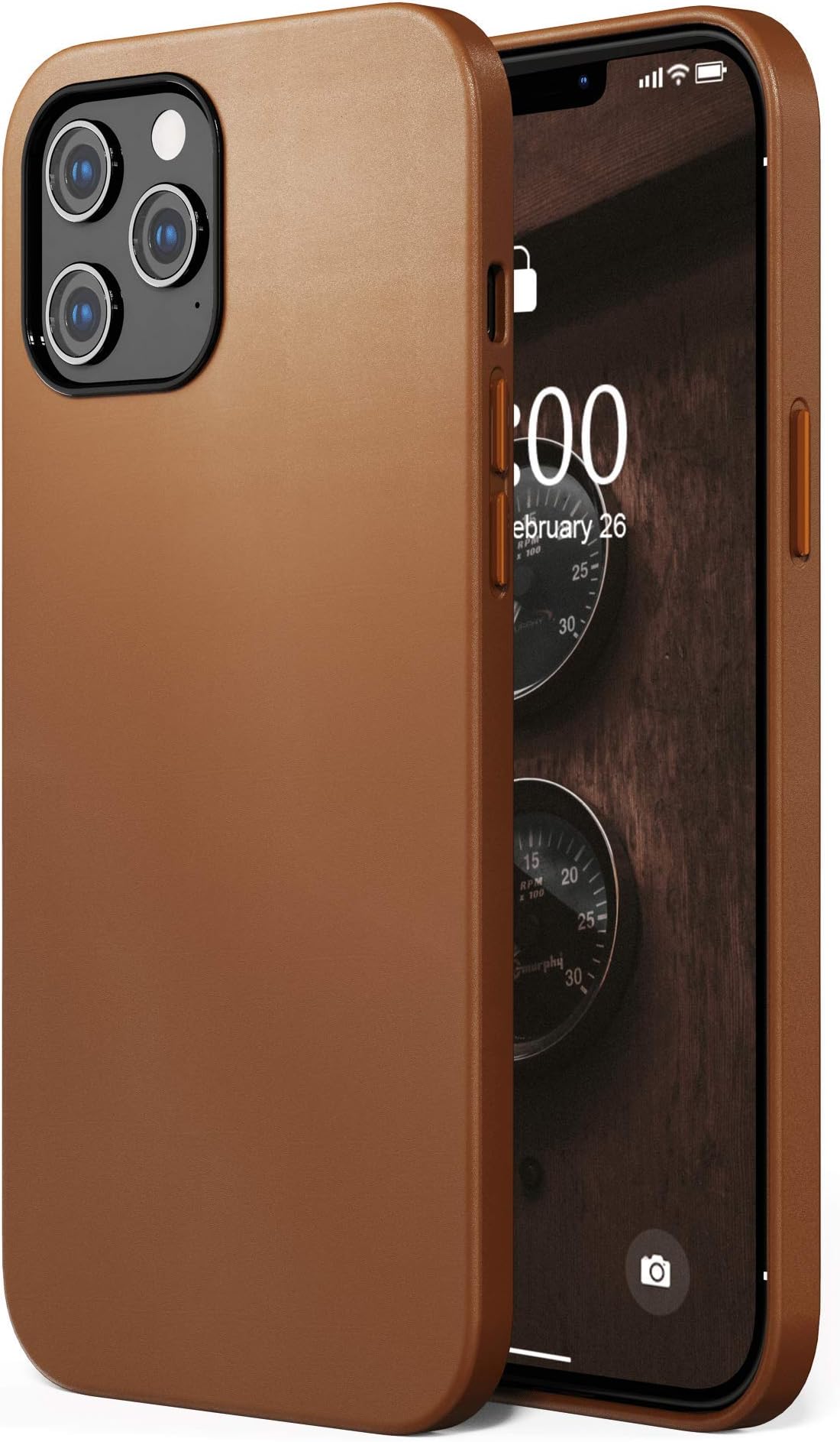 SURPHY Designed for iPhone 12 Pro Max Case 6.7 inch, Premium Faux Leather Phone Case (with Metallic Buttons & Microfiber Lining) Compatible with iPhone 12 Pro Max, BrownGlobal Recycled StandardGlobal Recycled StandardGlobal Recycled Standard