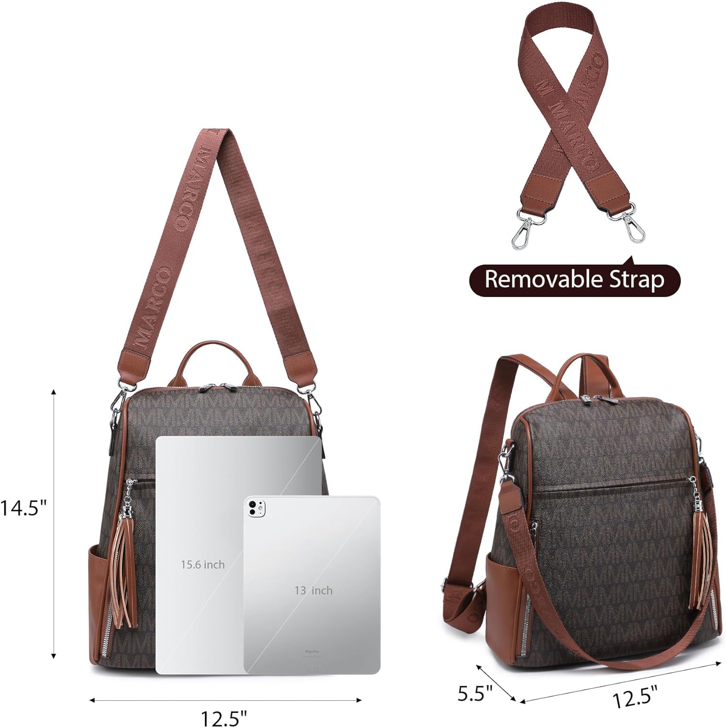 Vegan Leather Backpack Purse for Women, Anti-Theft Travel Backpack Bag with Tassel, Convertible Shoulder Handbag - Image 4