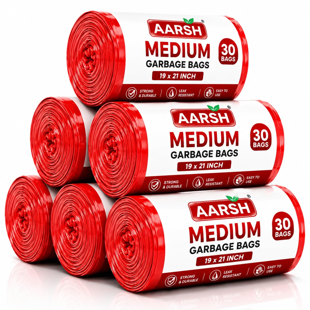 Medium Garbage Bags | Heavy Duty Dustbin Bags | Leakproof Trash Bags for Wet & Dry Waste | Easy Tie Waste Bags for Kitchen, Bathroom, Office & Home | 19 x 21 Inch | Red (120 Garbage Bag)