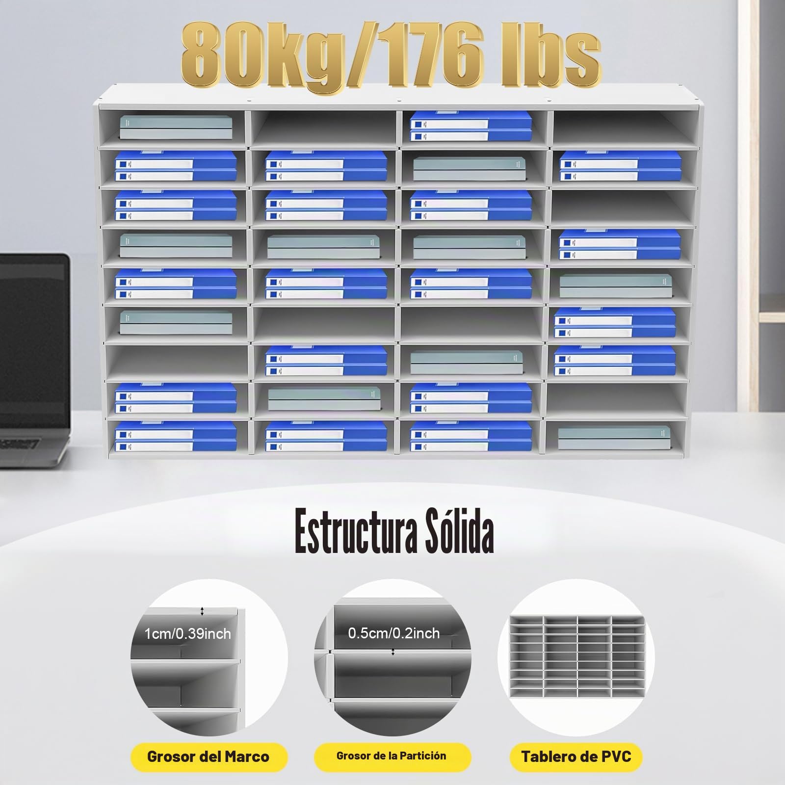 Organizador de literatura A4 36 compartimentos 100x30x61 cm blanco escritorio
