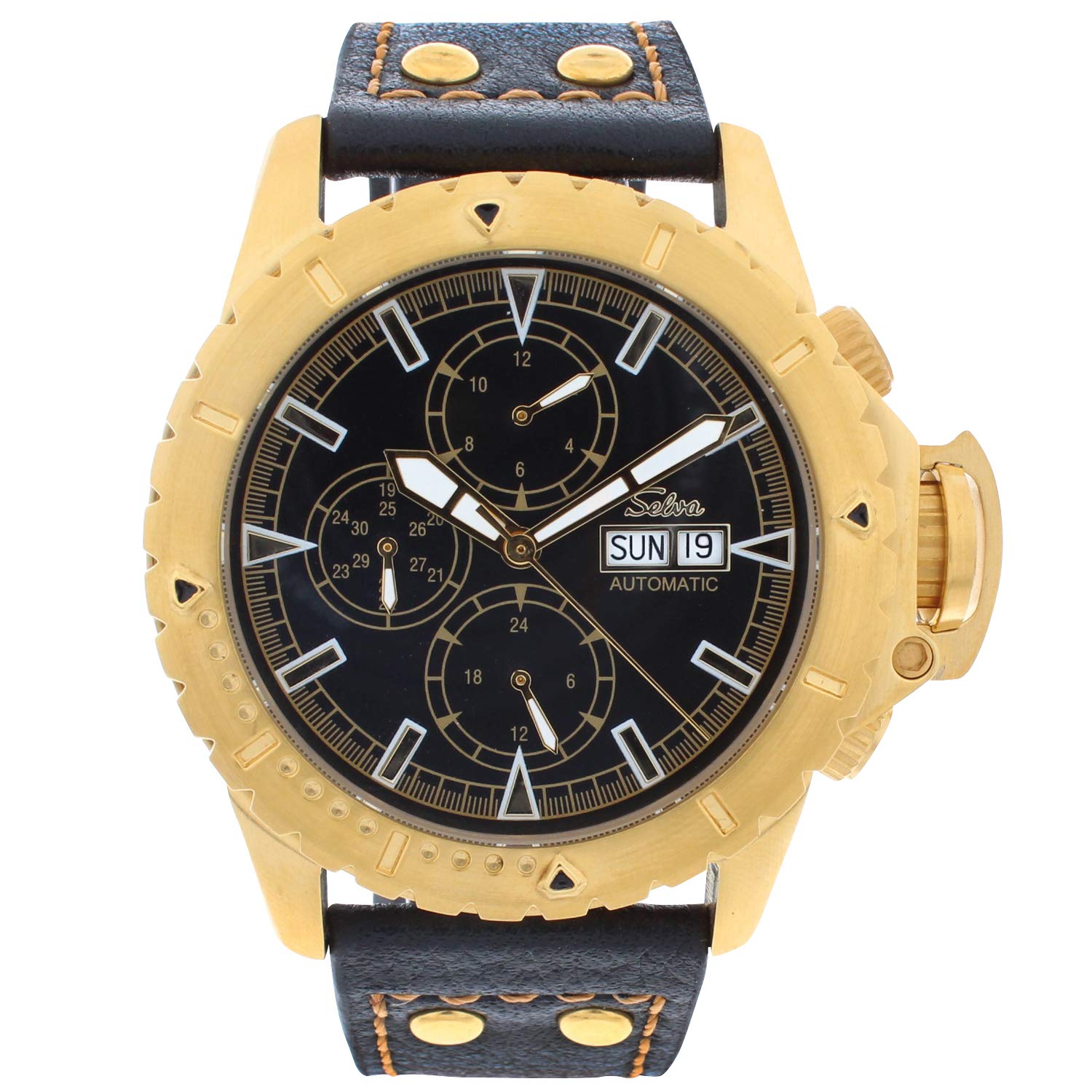 SELVA Orologio da polso da uomo "Vasco" automatico - corona protetta - lunetta girevole - confezione regalo fornita, cinghia