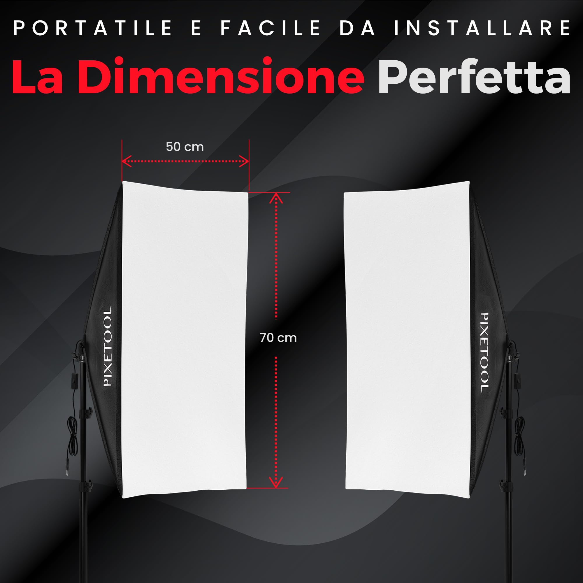 Set Softbox per Studio Fotografico - 2 Softbox 70x50 cm, 2 Luci a LED 4800 Lumen 3000-6000K - Luce Fotografica - Kit di Illuminazione – Lampada Fotografica