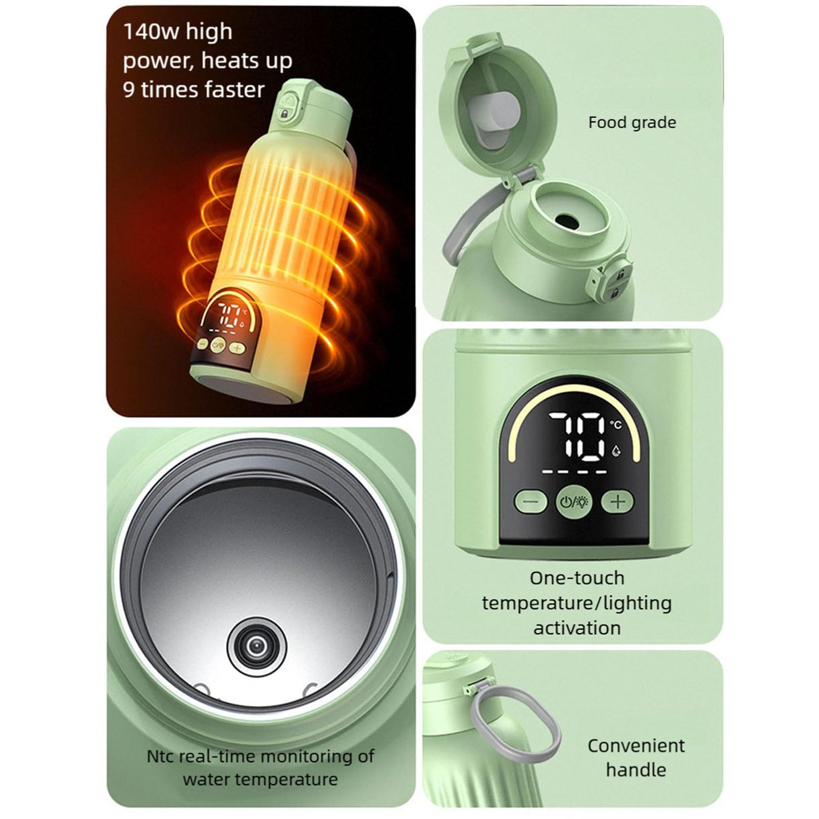 Chauffe-biberon sans fil pour bébé avec lumière LED et affichage de la température pour voyage 30 W rechargeable tasse à chauffage rapide chauffe-biberon portable
