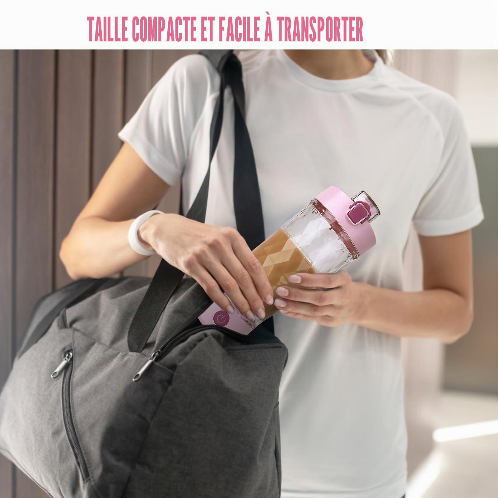 SOARFLY Shaker électrique avec compartiment à poudre, 650 ml, rechargeable, avec USB C, pour poudre et milkshake, sans BPA, rose
