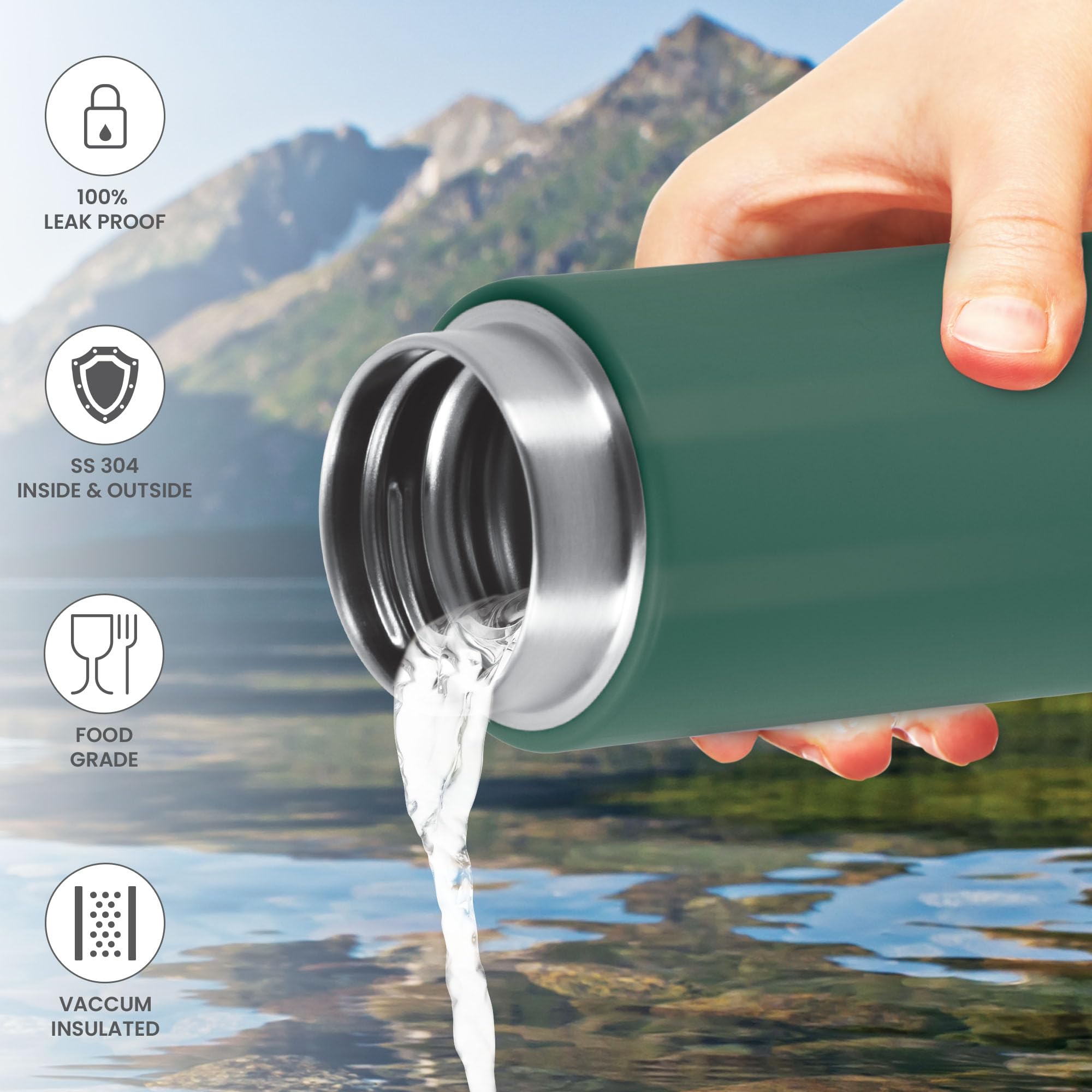 Milton Shiny 300 Thermosteel Water Bottle 280 ml, Long Hours Hot and Cold I Leak Proof Lid, ISI Certified I Vacuum Insulated I for Office, Gym, School I Green — Amazon image 2