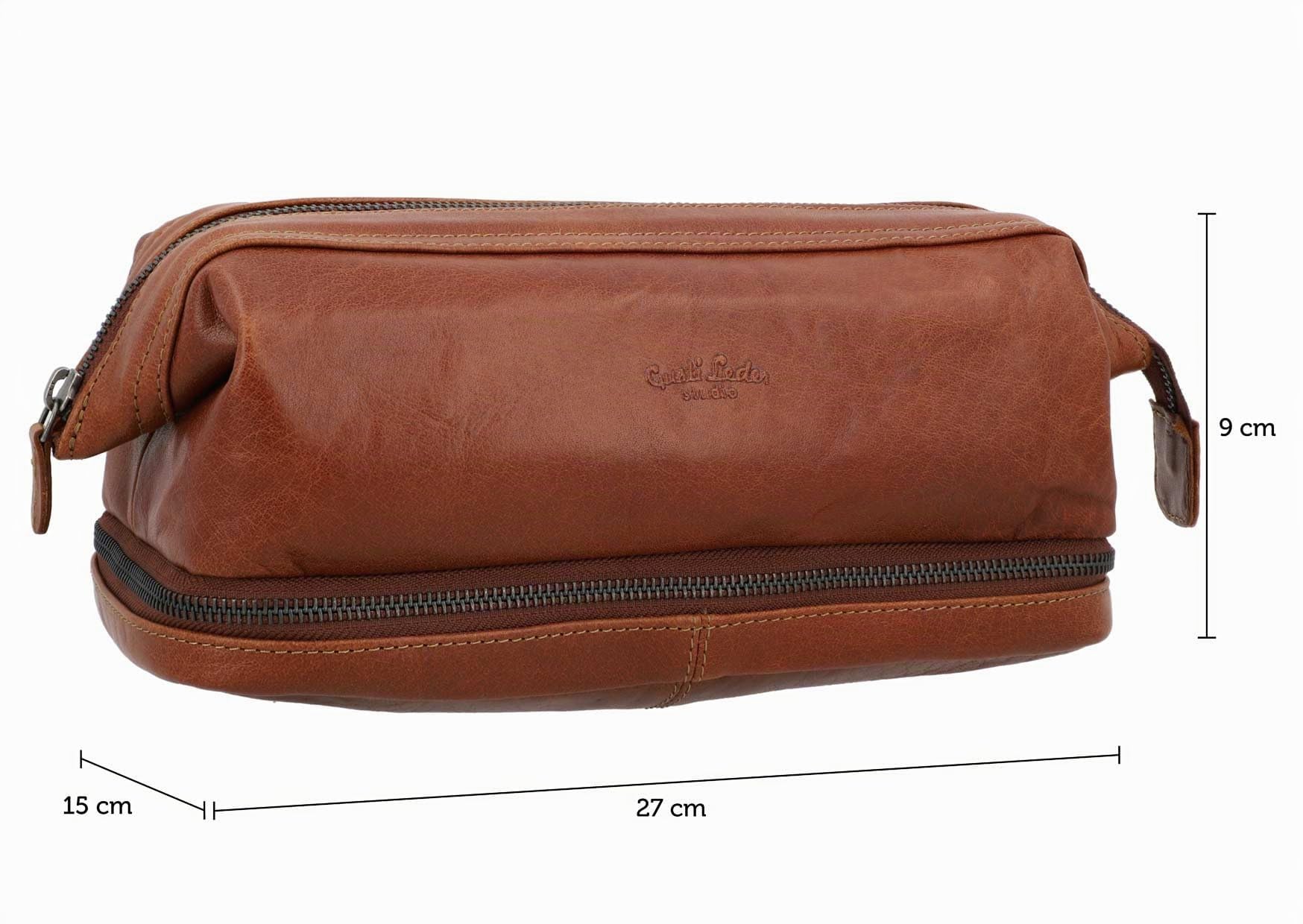 Gusti Waschtasche Leder - Quinn Kulturtasche Schminktasche Braun Leder