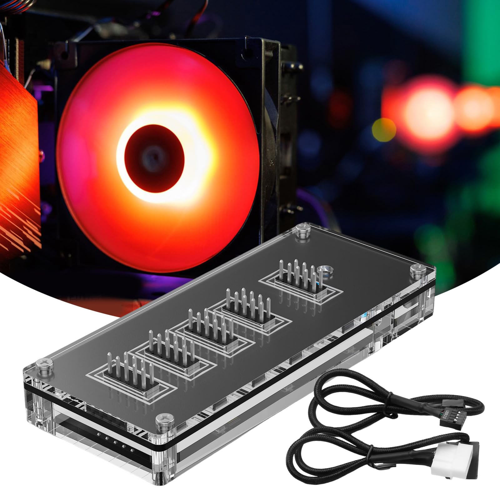 9Pin USB Header Splitter with SATAs Power Cable Internal USB HUBs Extension USB2.0 Splitter Connectors for Motherboards