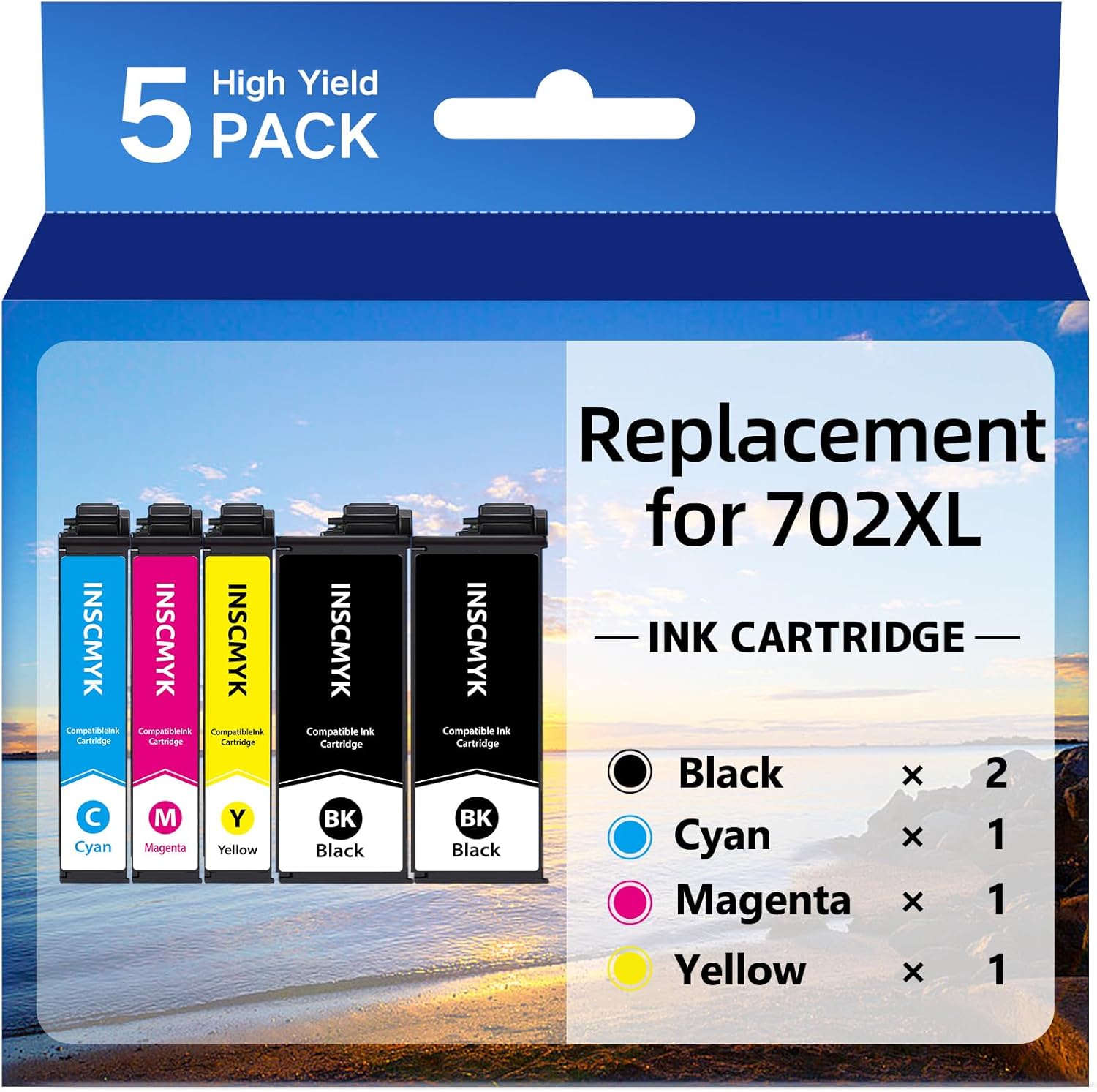 Replacement for 702XL Ink Cartridges Combo Pack Remanufactured for T702XL Ink Cartridges for Epson Printer for Epson Workforce Pro WF-3733 WF-3720 WF-3730 (2 Black,1 Cyan,1 Magenta,1 Yellow)