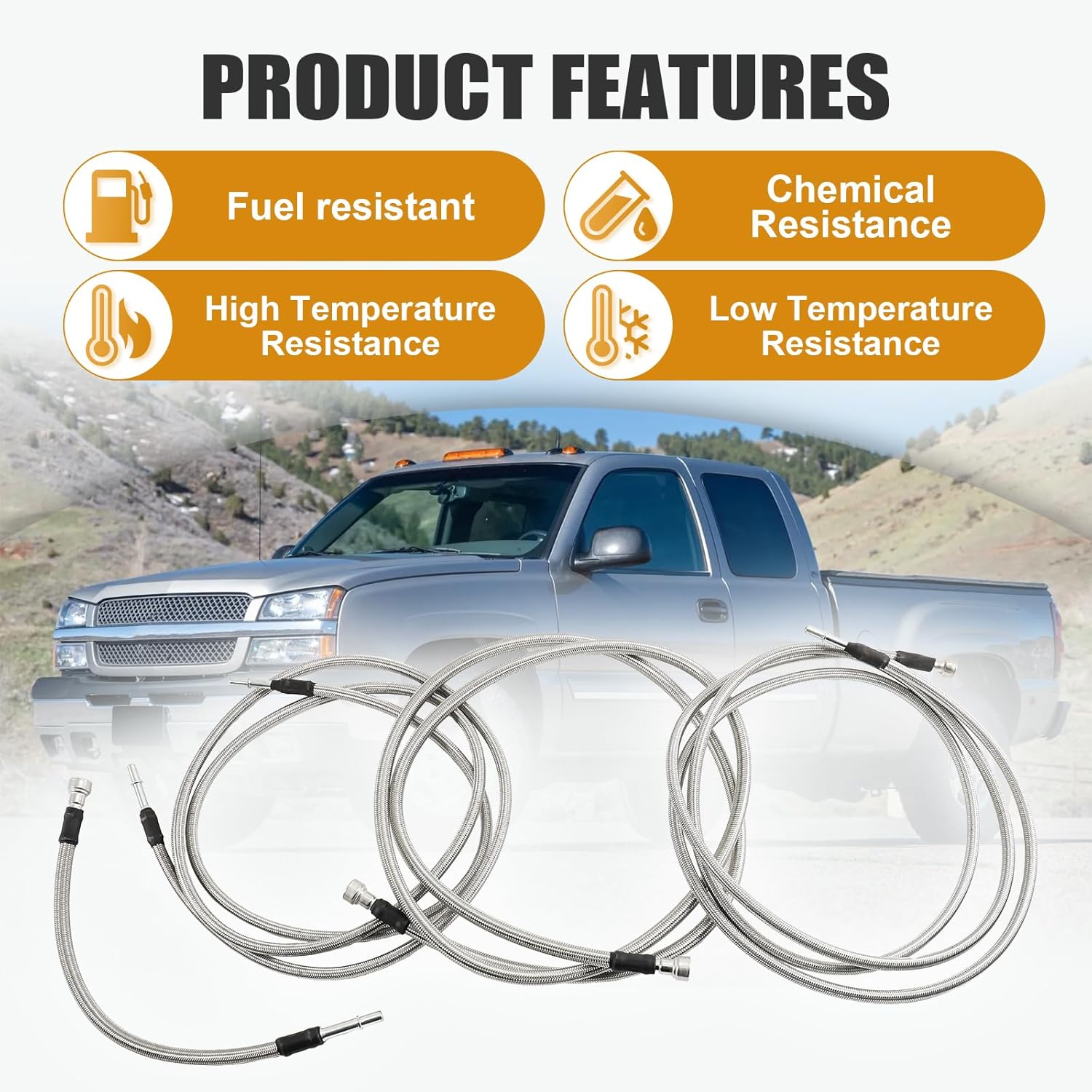 819-840 Fuel Line Kit Compatible with 1999-2003 Chevy Silverado 1500 2500 HD 3500 GMC Sierra 1500 2500 HD 3500 Stainless Steel Braided Fuel Hose Set OE#819-840 15043857 15765803