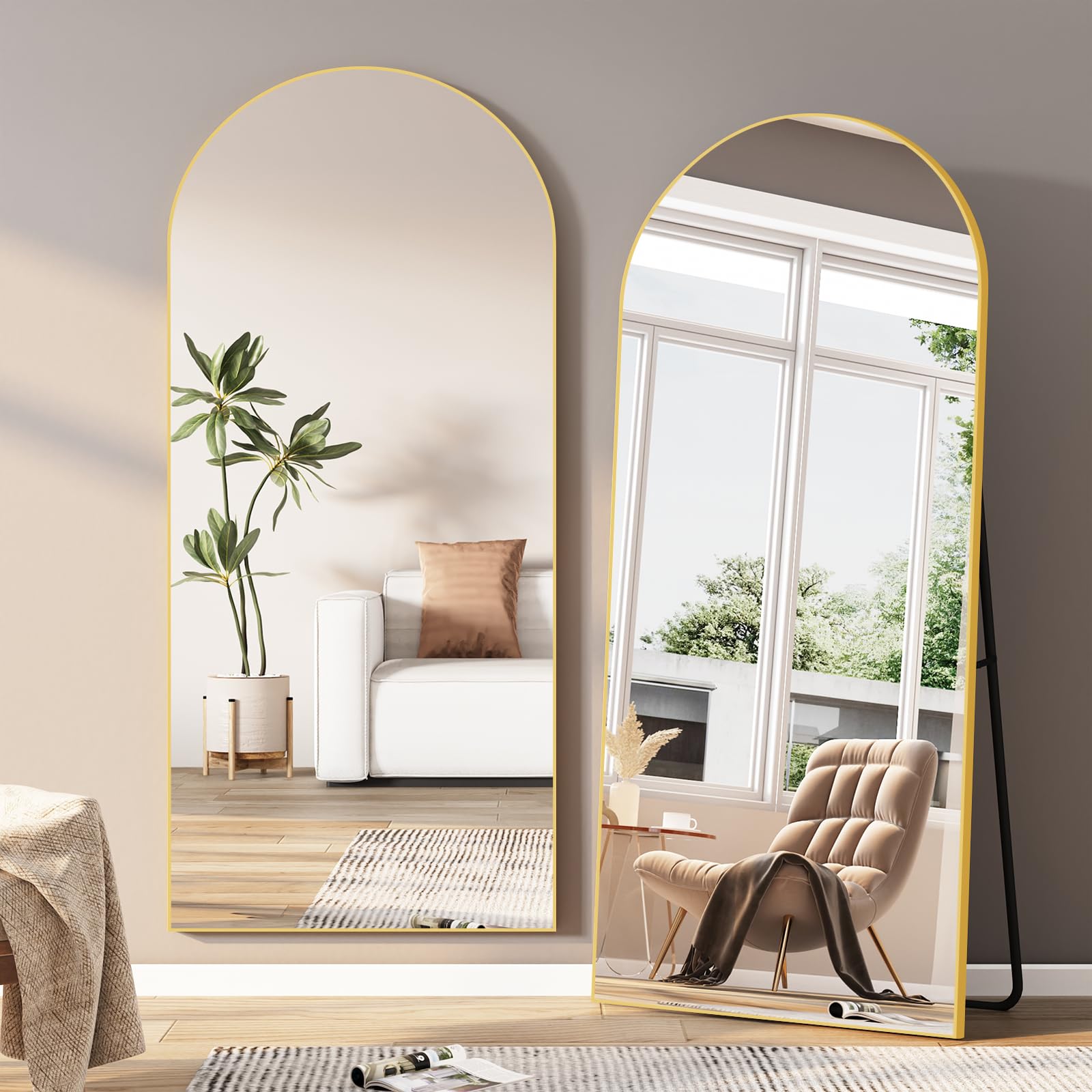 Full Length Mirror, 71"X31" Large Arched Mirror, Hanging or Leaning for Wall, Aluminum Frame Floor Mirrors, Freestanding Full Body Mirrors for Living Room Bedroom Cloakroom, Gold