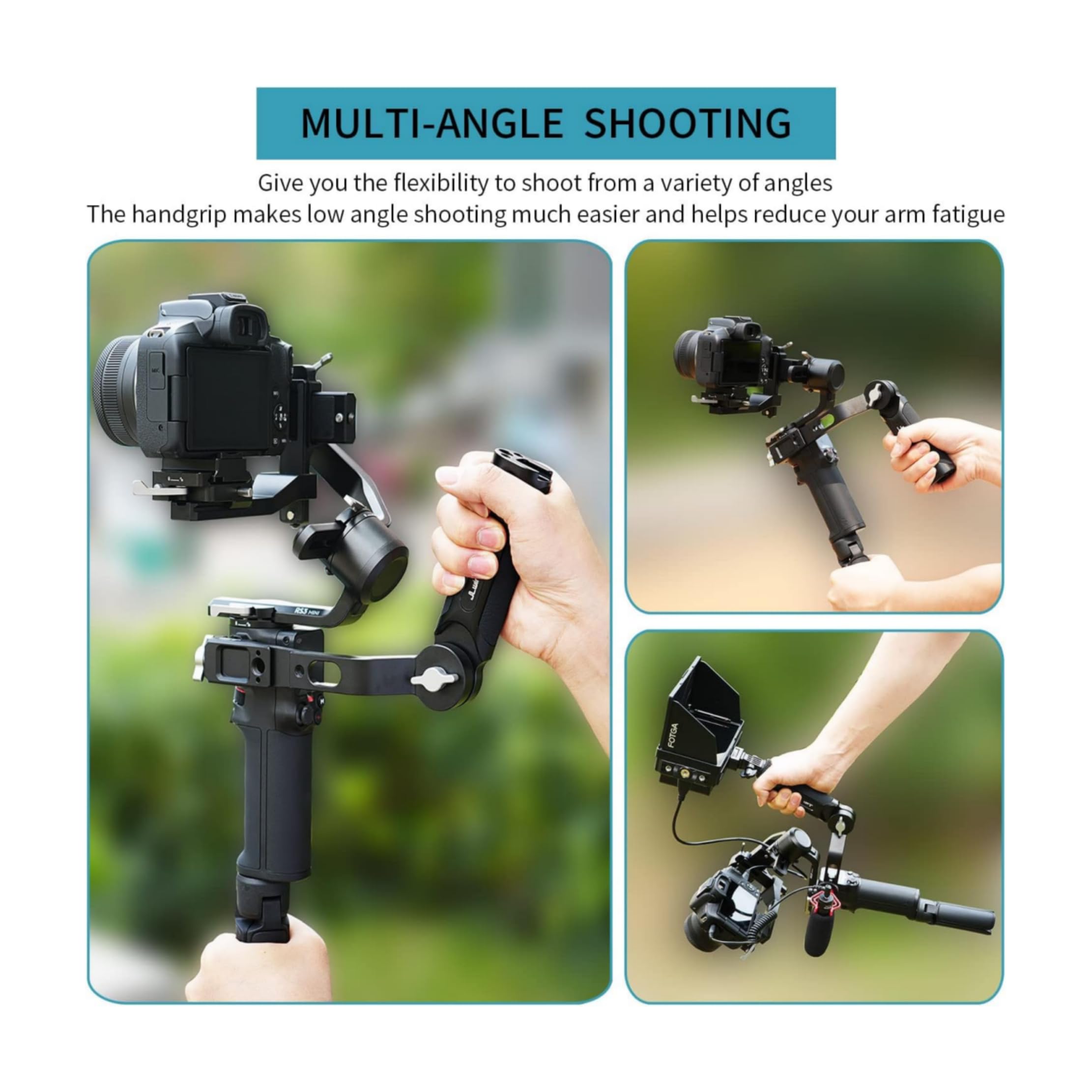 Fotga Soporte de mano estabilizador de ángulo ajustable para DJI Ronin RSC 2 / RS 2 / RS 3 / RS 3 Pro/RS 3 Mini / RS4 Pro estabilizador de cardán