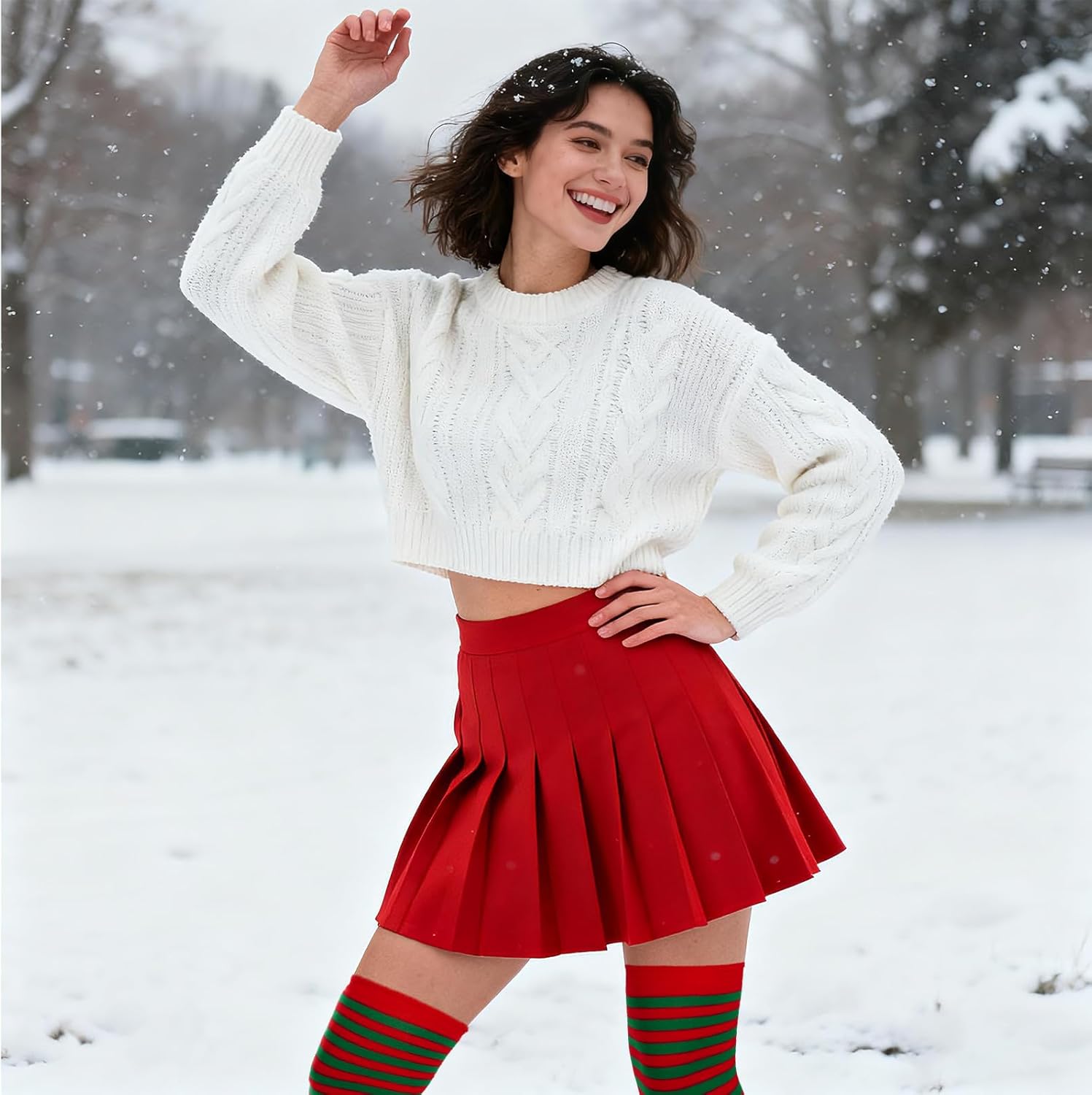 Sucrain Thin Stripe Top Knee Socks Over Knee Thigh High Stockings Christmas Halloween Cosplay Costume Accessories for Women - Image 7