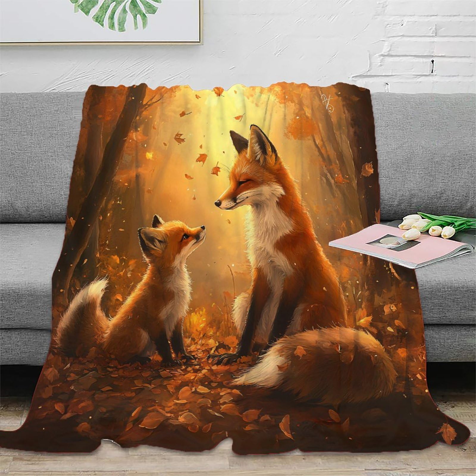 Couverture microfibre renard 3D literie haute densité anti-bouloche