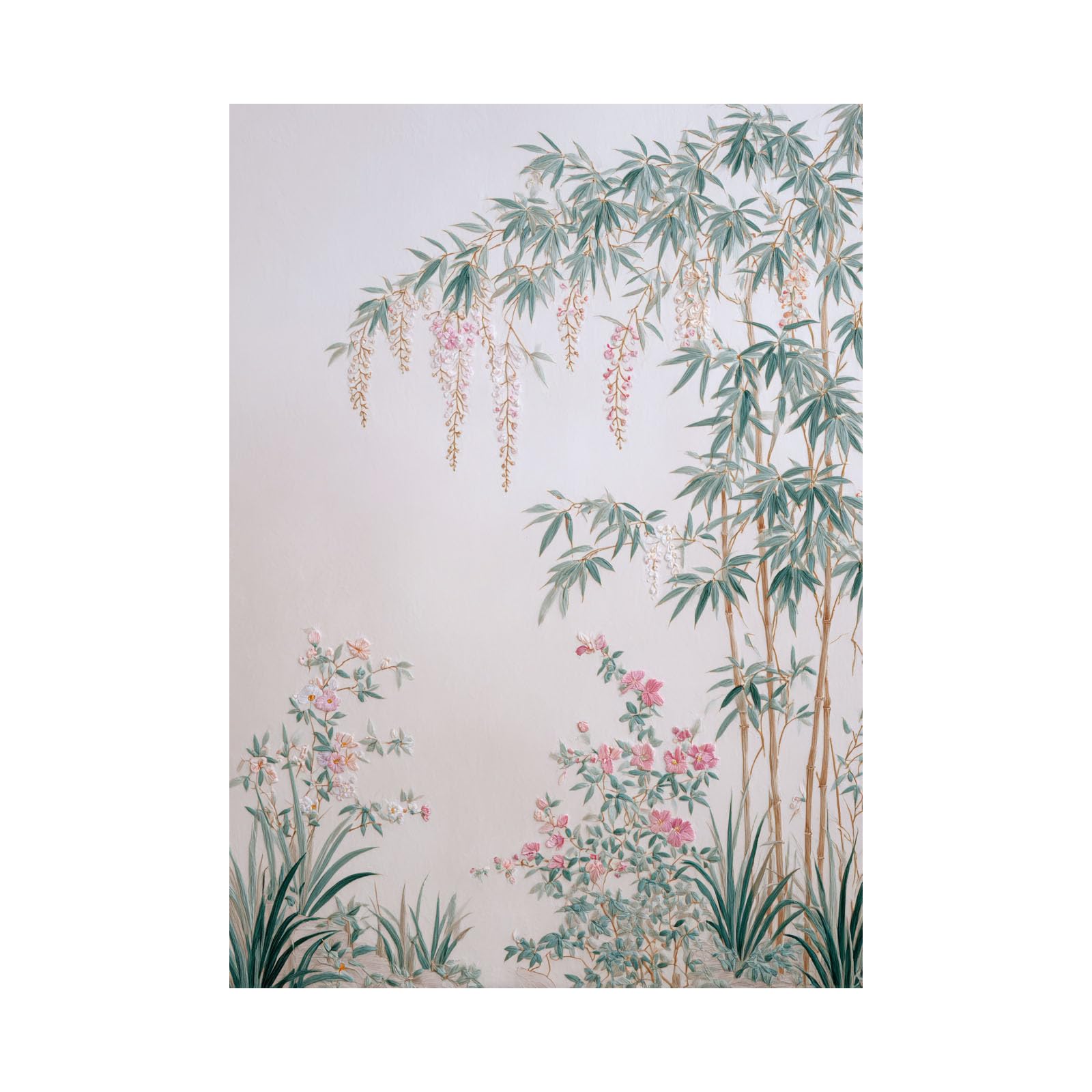 Teruea White Zen Canvas Wall Art Tall Bamboo With Soft Blush Cherry Blossom Blooms Minimalist Abstract Floral Painting On Canvas Living Room Bedroom Home Wall Decor(White)-60X90cm1 Unframed