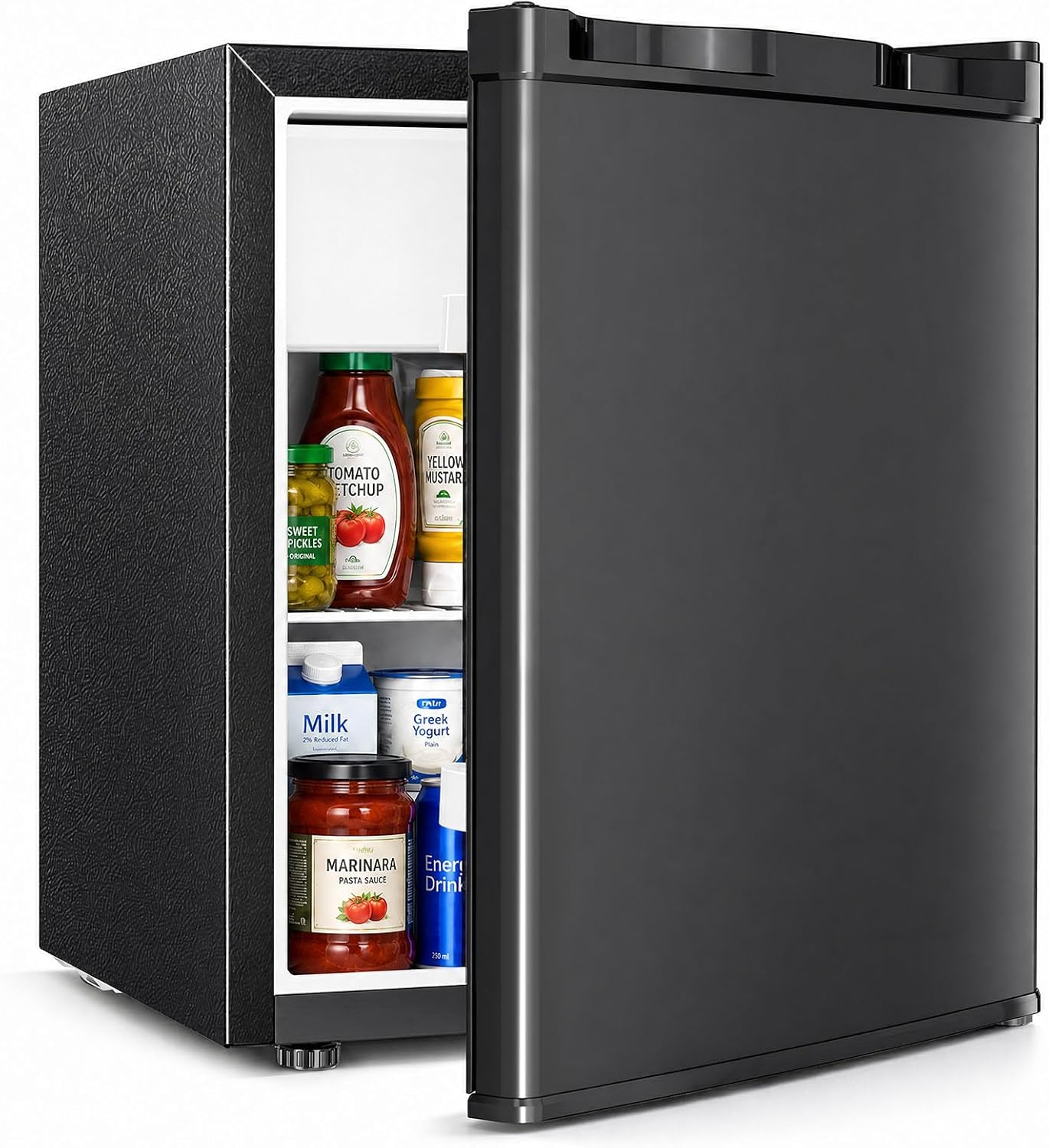 Antarctic Star Compact Refrigerator Mini Fridge with Single Reversible Door,Wire Shelf,Defrost Button, for Bedroom/Office/Dorm,1.3 Cu. Ft,Blcak
