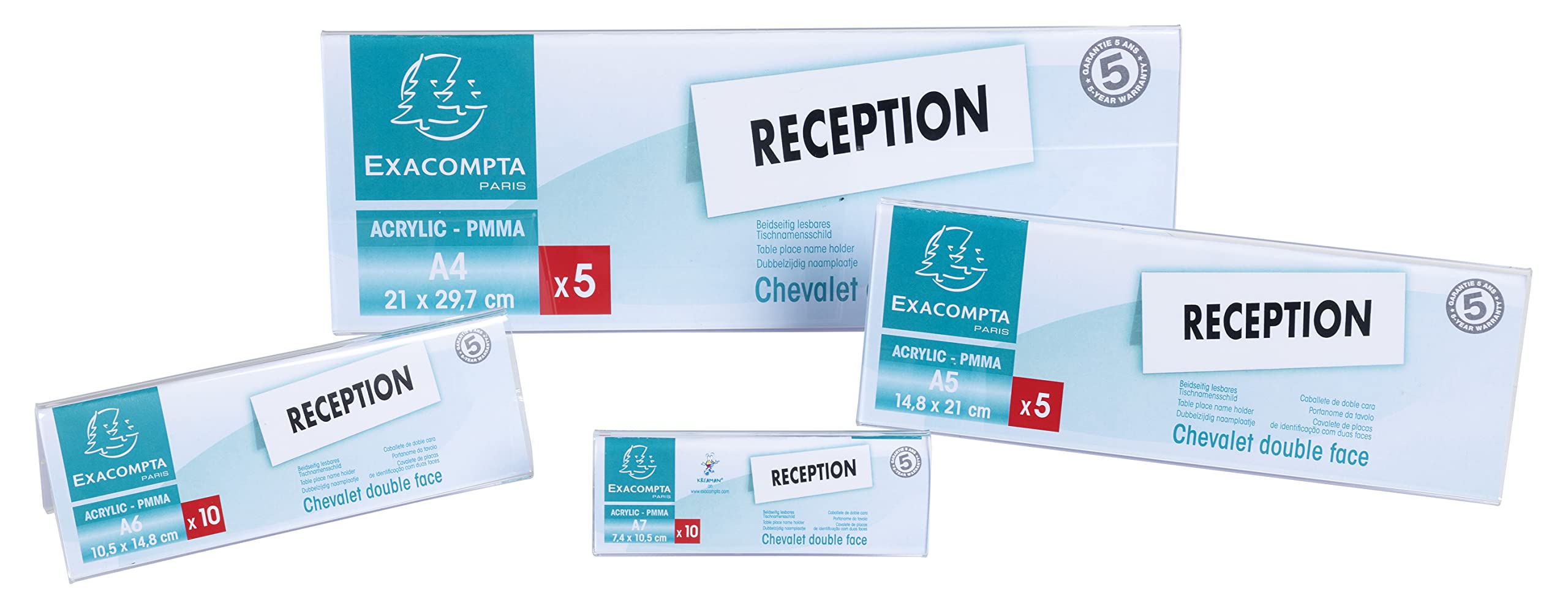 Exacompta Espositore per etichette con nome PMMA trasparente confezione da 5 A4 piegati orizzontali
