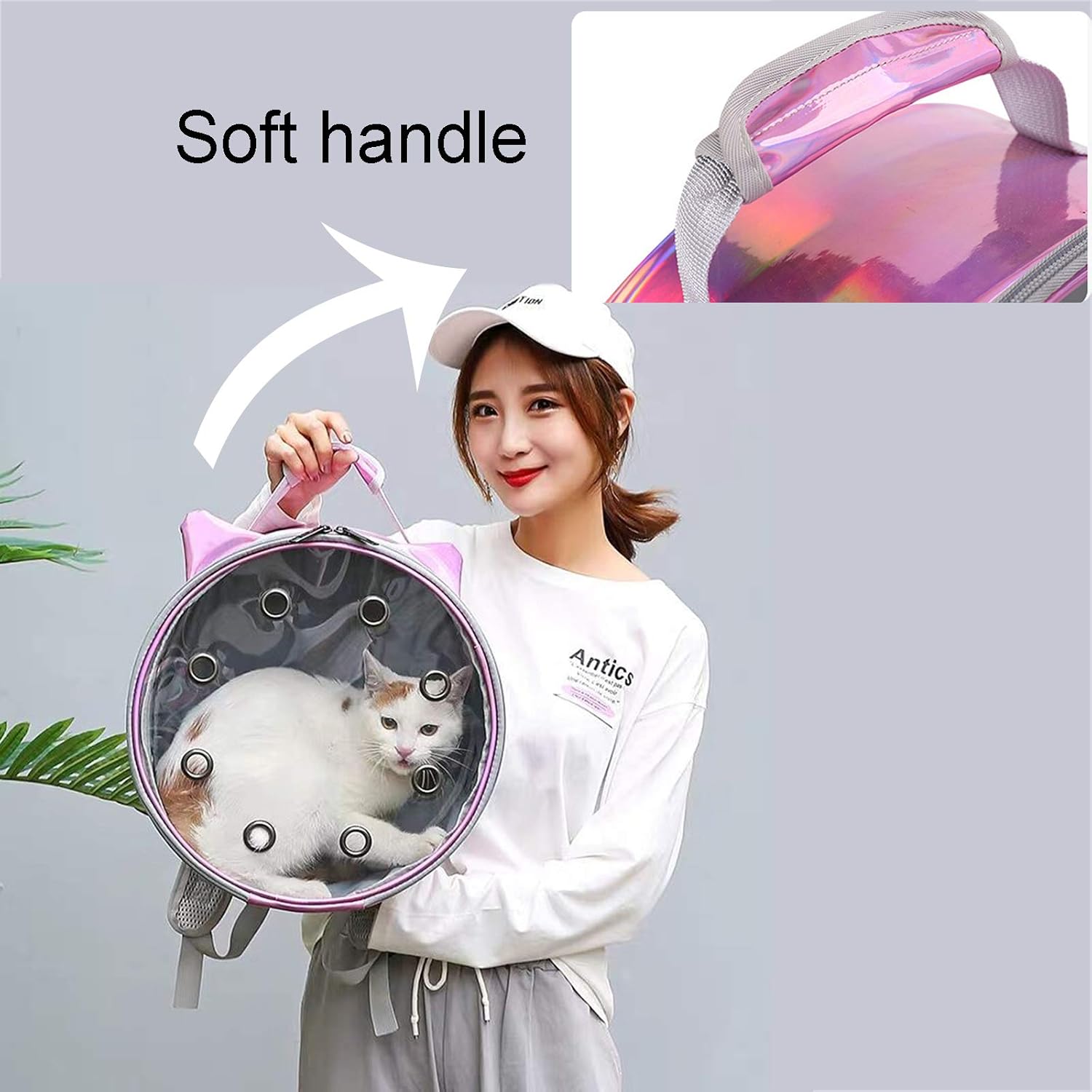 ペットキャットキャリアバックパックポータブル透明通気性スペースカプセルドッグバッグ旅行キャンプアウトドア用の全開デザイン