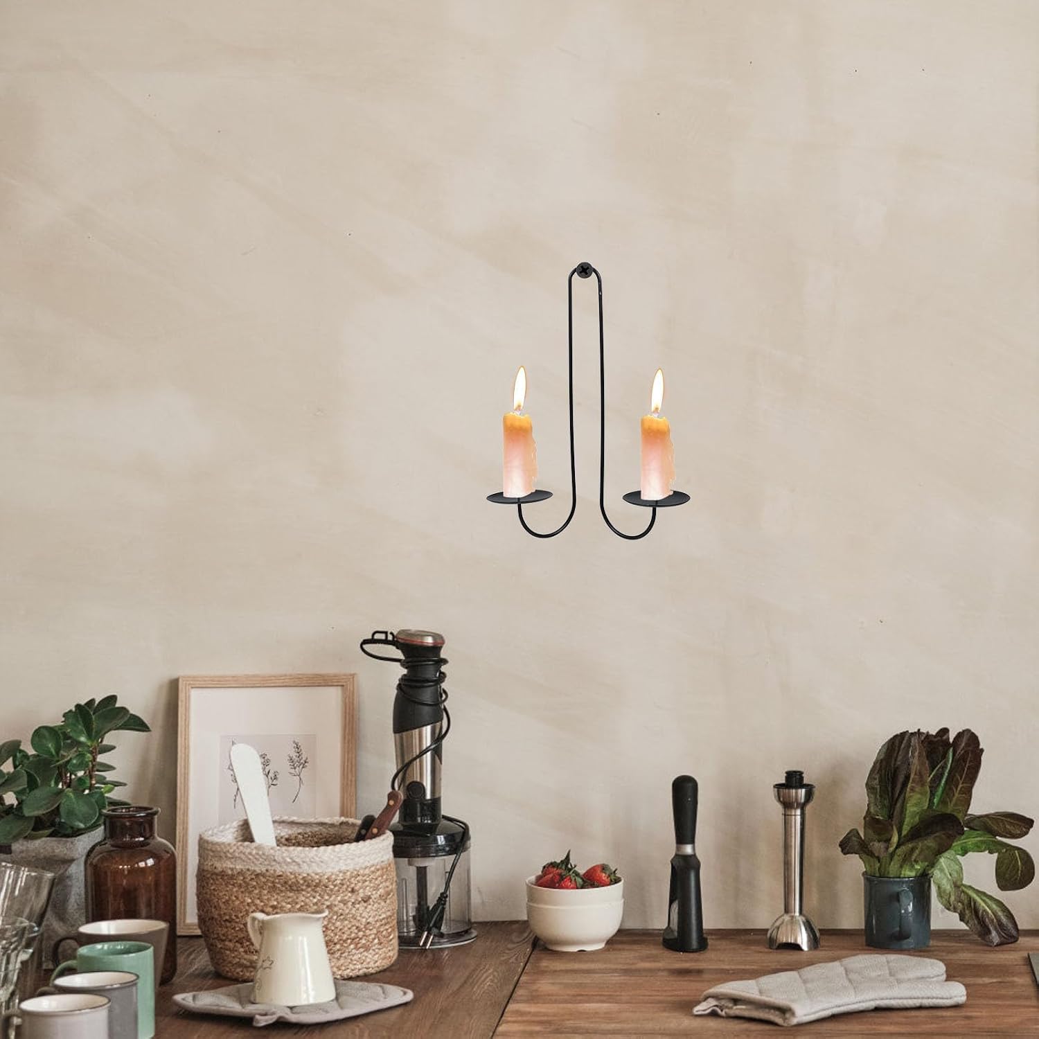 2pcs Iron Double Arm Candle Sconces Wall Mount Holders for Enhanced Illumination and Stability, Modern Black Metal Candle Holders for Living Rooms, Fireplaces, and Farmhouse Decor