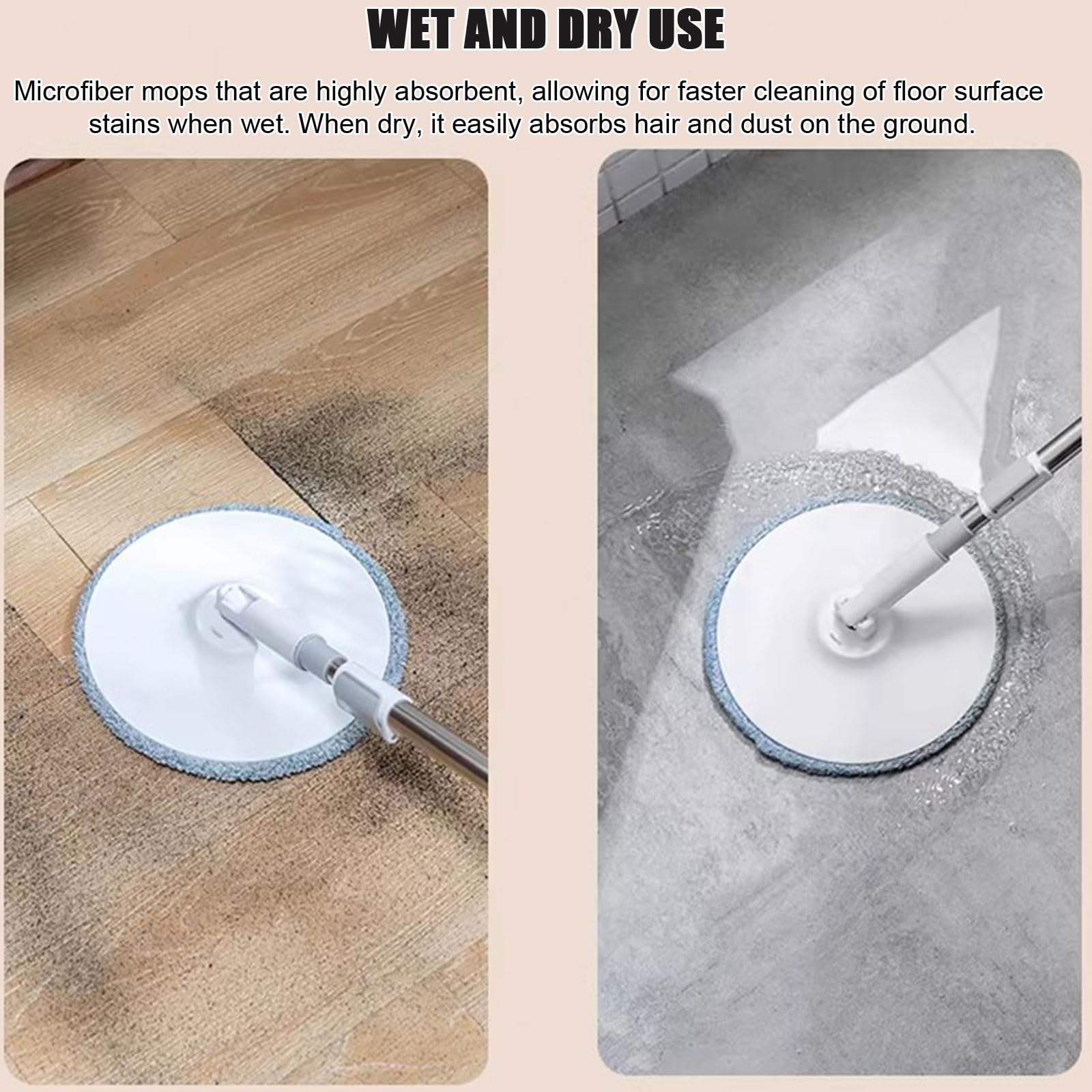 Ce Balai à Franges Rotatif avec Seau et essoreuse est idéal pour la Maison. Son Design à Double Compartiment sépare l'eau Propre de l'eau Sale. Les lingettes autonettoyantes en Microfibre co