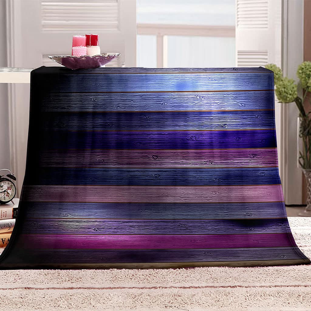 Couverture Polaire Flanelle en Microfibre Couverture Lit 1 Personne 180X200Cm Rayures Bleu Violet Plaid Fourrure Grande Taille Jeté De Canapé, Couverture Chaude Douce en Peluche
