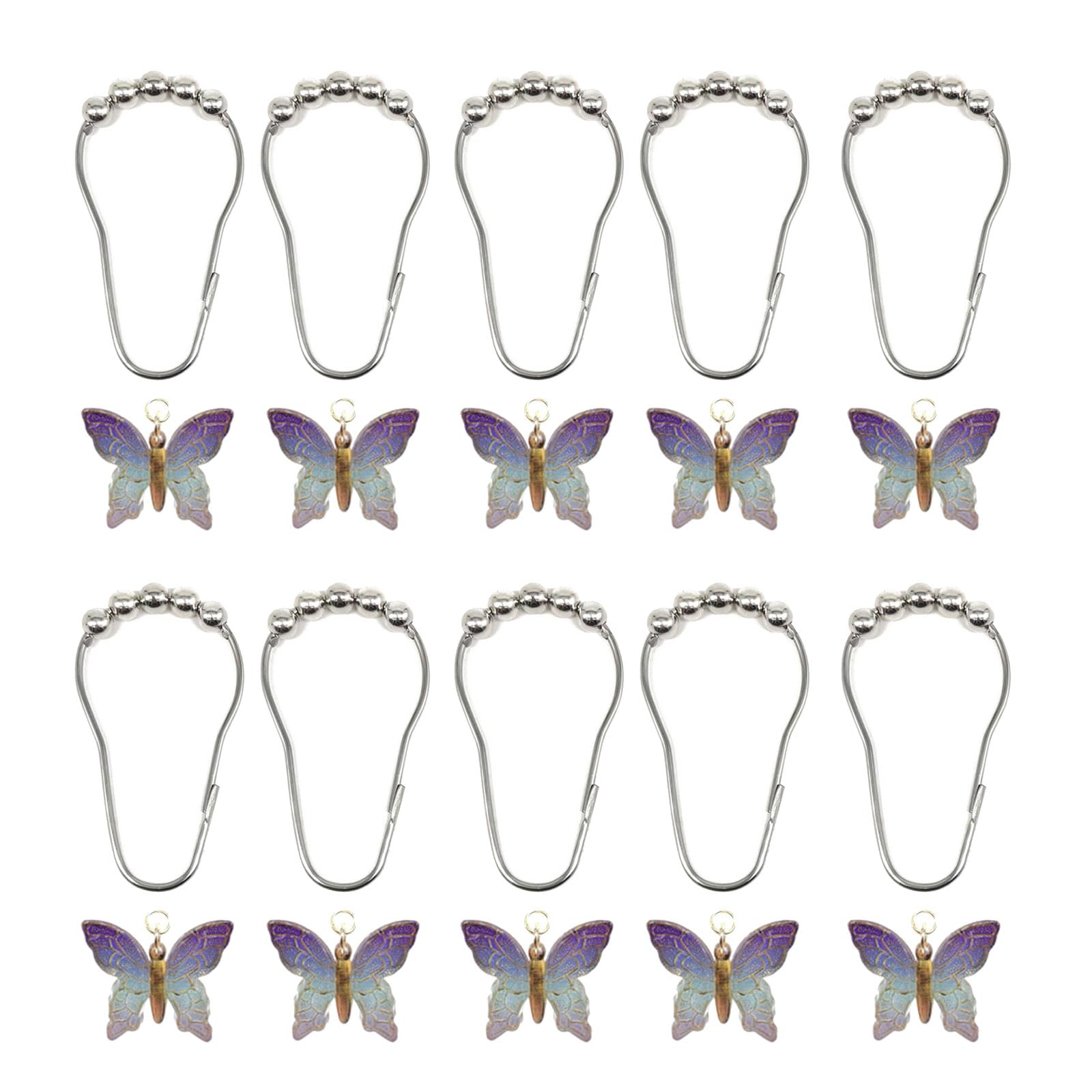 10Pcs Colorful Acrylic Butterfly Shower Curtain Rings Rusts Resistant Decorative Curtain Hooks for Bathroom Accessories Smooth Gliding Shower Hooks