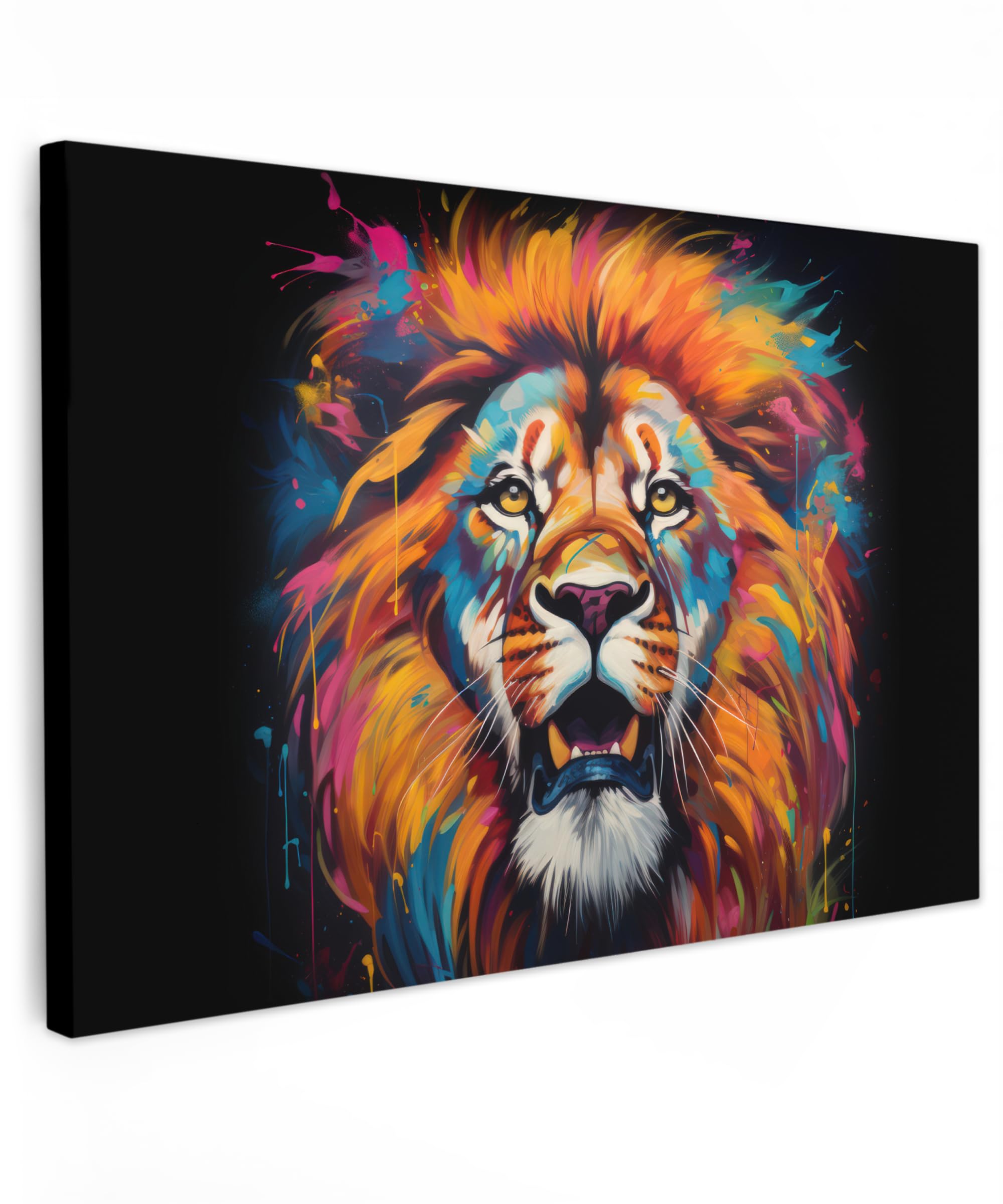 Muchowow Lion - Black Muchowow© Canvas Wall Art Work 35"X24" / 90X60 Cm House Decoration For Living Room Home Decor Pictures Walls Lion - Graffiti - Animals - Black