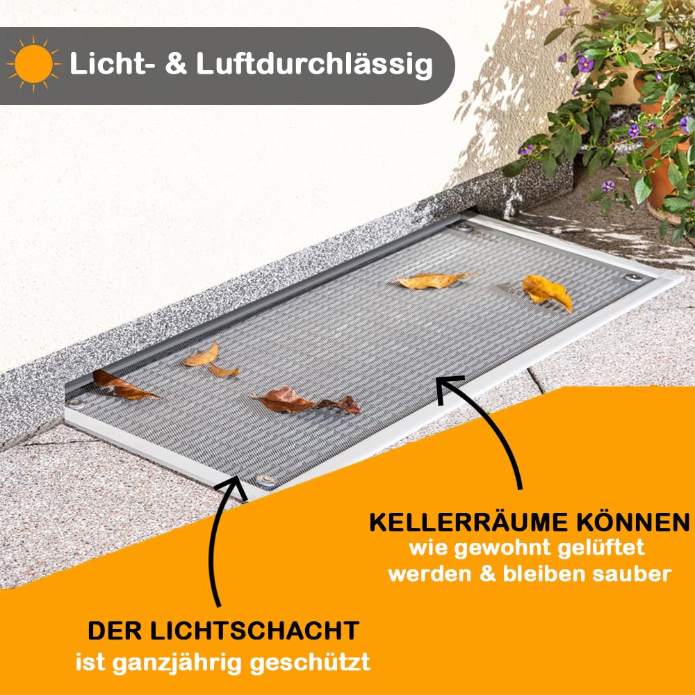 Lichtschachtabdeckung 44 x 106 cm, Alu Rahmen, Gitterrostabdeckung Aluminium, Kellerschachtabdeckung