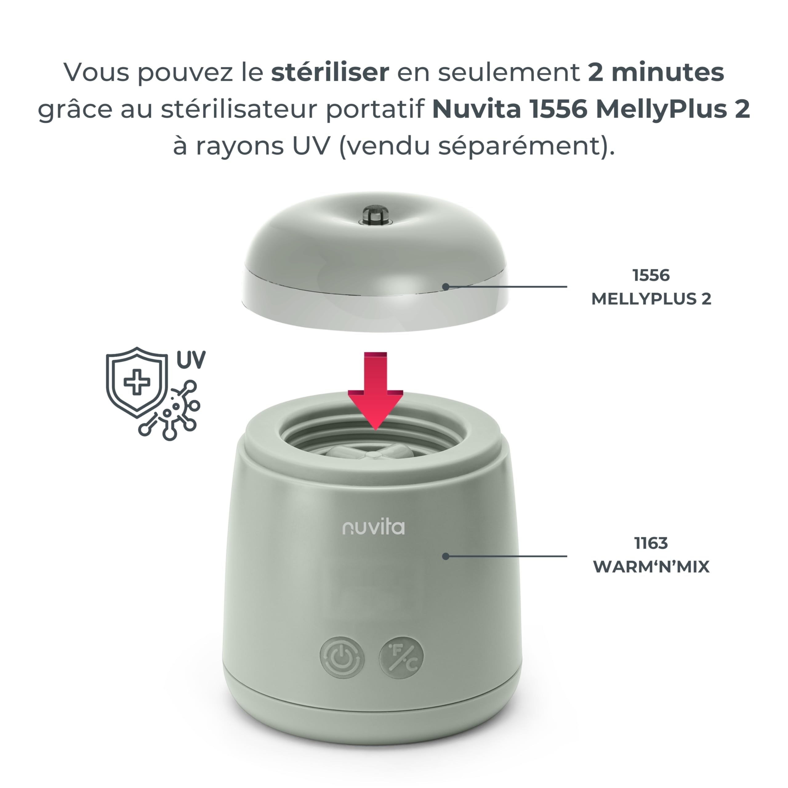 Nuvita 1163 Warm’n’Mix Chauffe-biberon Portable à batterie avec Fonction de Chauffage et de Mélange – Chauffage Rapide en 3 Minutes, 4 Réglages de Température, Compatibilité Universelle avec 6 Adaptat