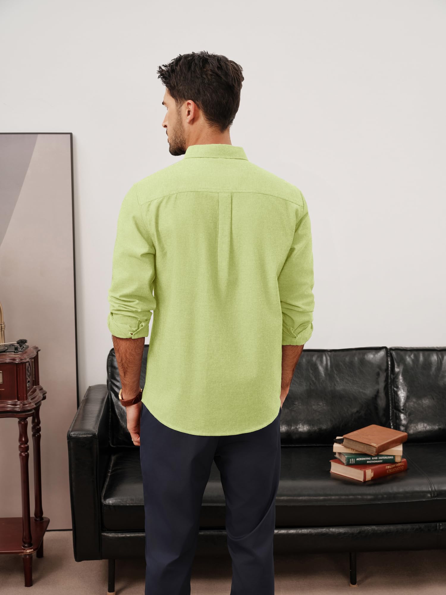 PJ PAUL JONES Camisa casual con botones de manga larga para hombre, camisa de lino y algodón | Camisa de ocio para hombre, ajuste normal, con botones