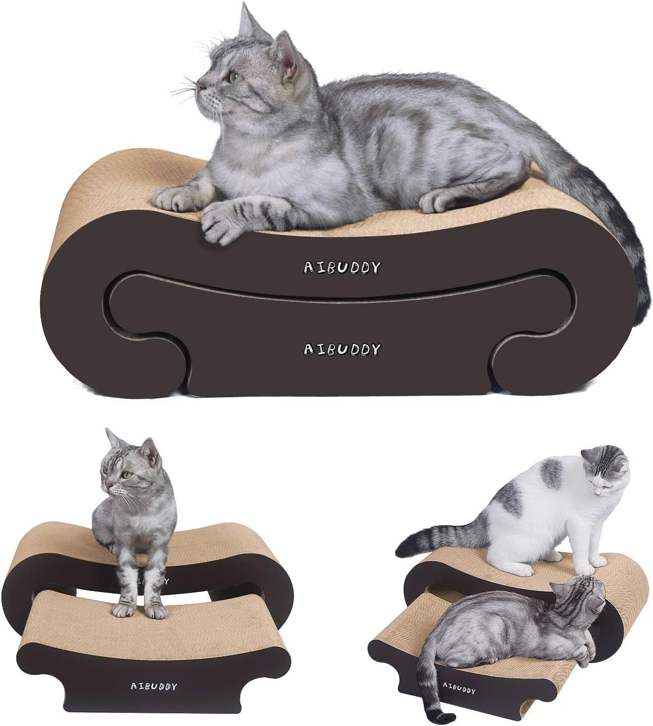 review Cat Scratcher, 2 in 1 Cat Scratching Pad Post Bed Lounge with Catnip, Durable Cardboard & Construction (55 x 22 x 19 cm ；44 x 22 x 13.5cm)