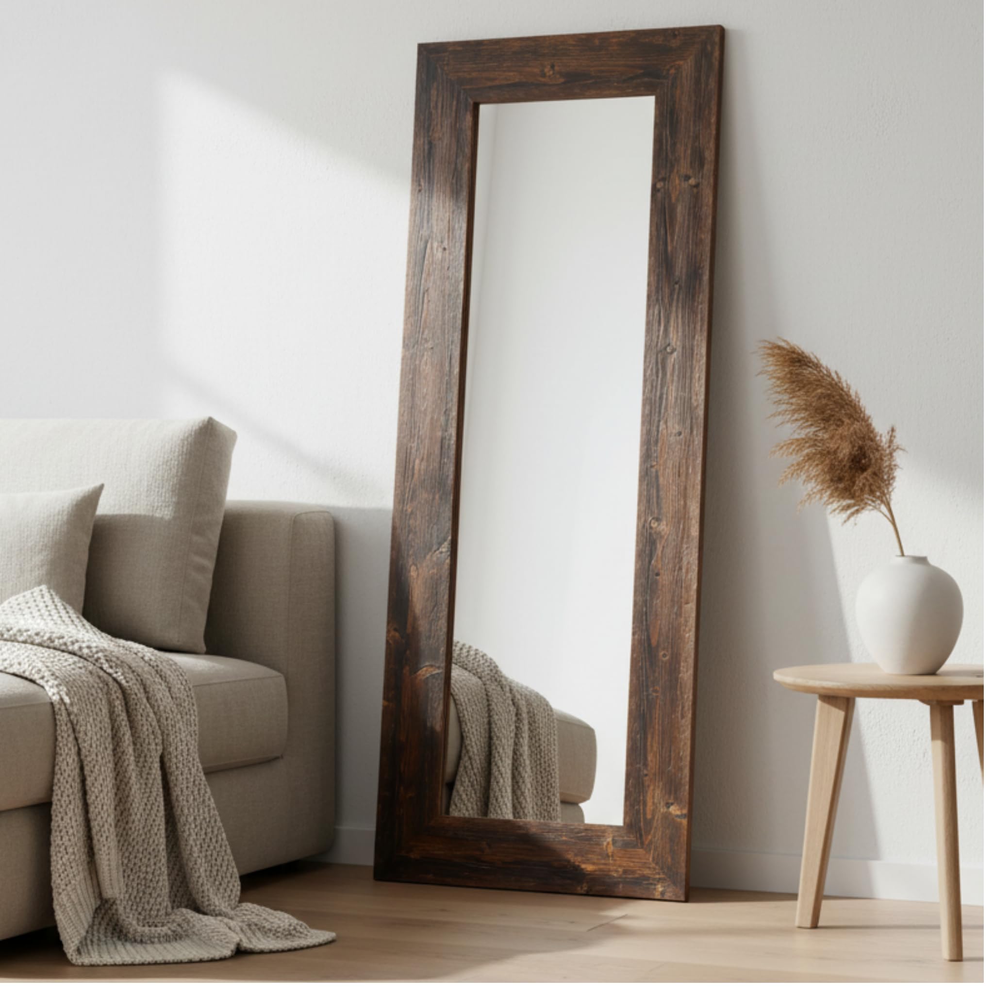 MO.WA Espejo de Pared Marco de Madera 57x147 Estilo rústico Abeto Acabado wengué, Largo Moderno, Espejos Colgante habitacion, Pasillo, vestidor, Dormitorio Made in Italy