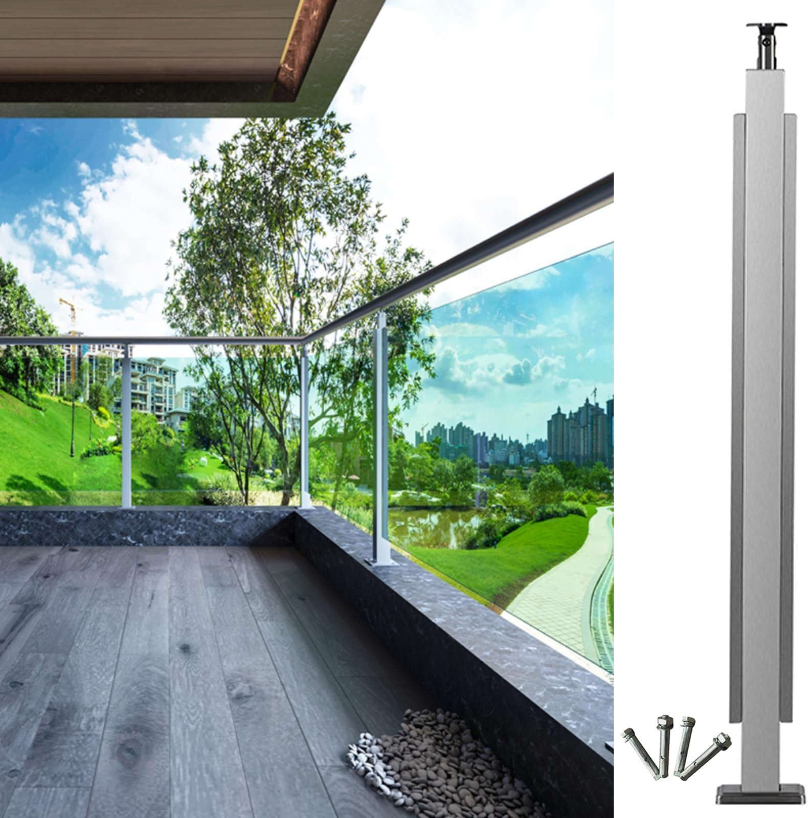 Stainless Steel Glass Balustrade Posts for 10mm/12mm Glass Railing - Durable and Stylish Staircase(Silver Mid Post,65cm)
