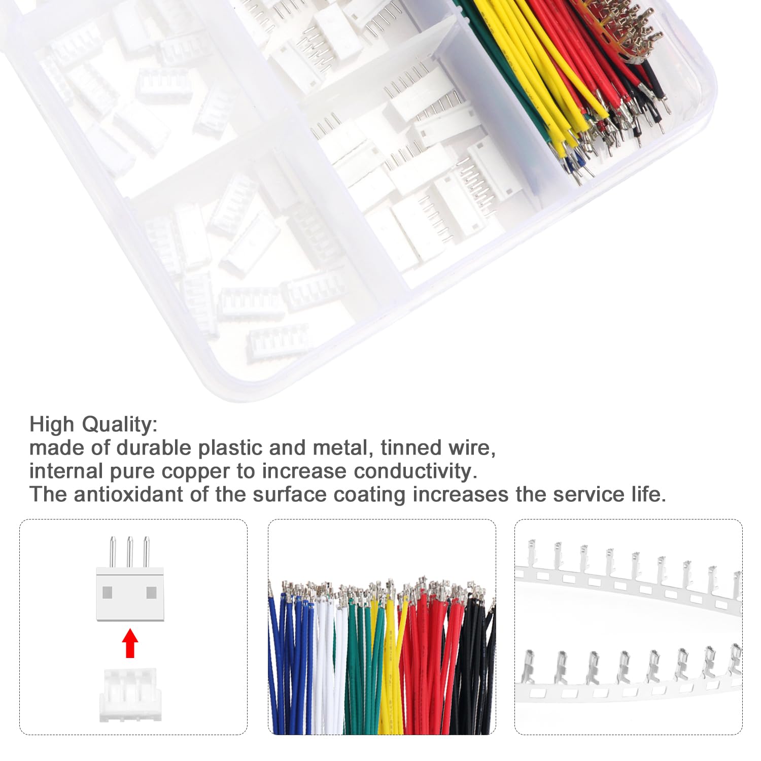 Lyeteung 420 Stück JST-ZH 2/3/4/5/6 Pin Gehäuse Adapter Kit - Stecker und Buchse Mit 26 AWG Vorgekräuseltem Kabeldraht und Pin-Crimpklemme (1.5mm, Einfach) - 5