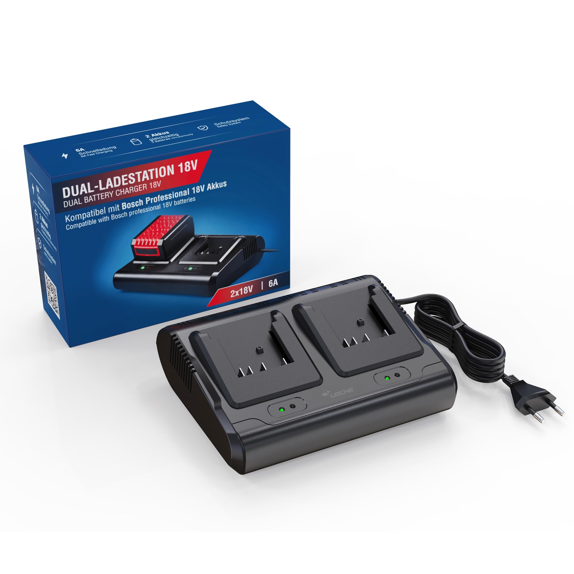 Cargador doble para baterías Bosch Professional de 18 V, repuesto para GAL 18V-40, GAL18-80 GAL 18V-160, GAL 18V6-80, EXAL18V2-320, compatible con Bosch GBA/Core/ProCORE 18V