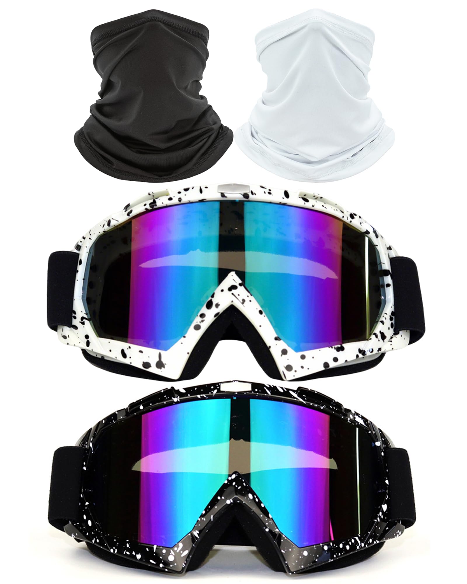 immoono 4Pcs Motorcycle Dirt Bike Goggles with Face Cover, Windproof Dustproof ATV Racing Ski Goggles Safety Glasses