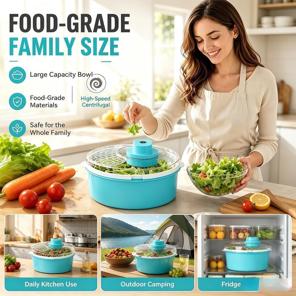 Pealeaf Centrifuga Elettrica Frutta E Verdura, Lava Insalata con Ciotola, Pulitore Automatico per Lattuga Bacche Erbe Base Antiscivolo (Beige,Manual)