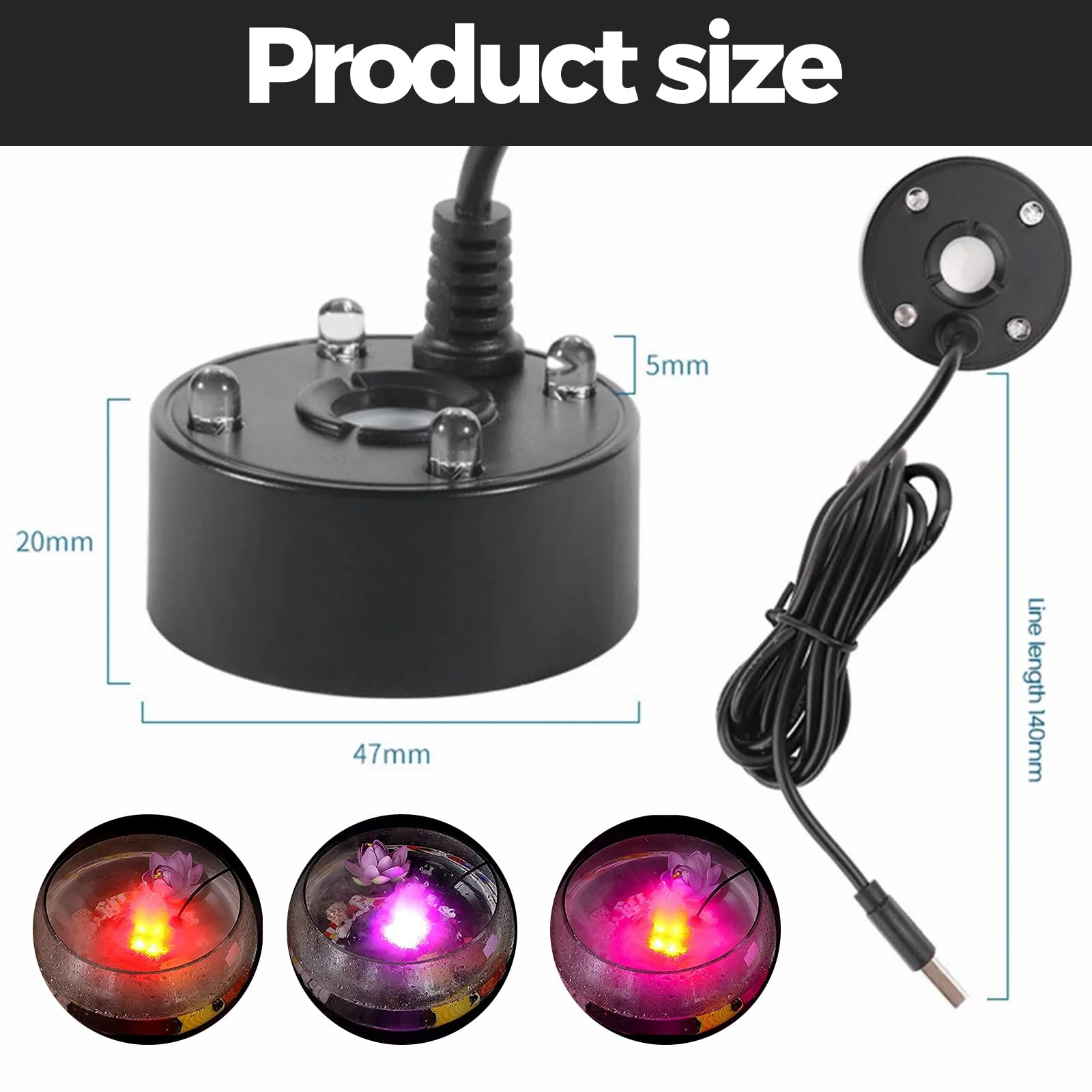 Mini Mist Maker, DC 5V Water Fountain Pond Fog Machine Atomizer, 4 LED Mister Fogger Air Humidifier - Image 2