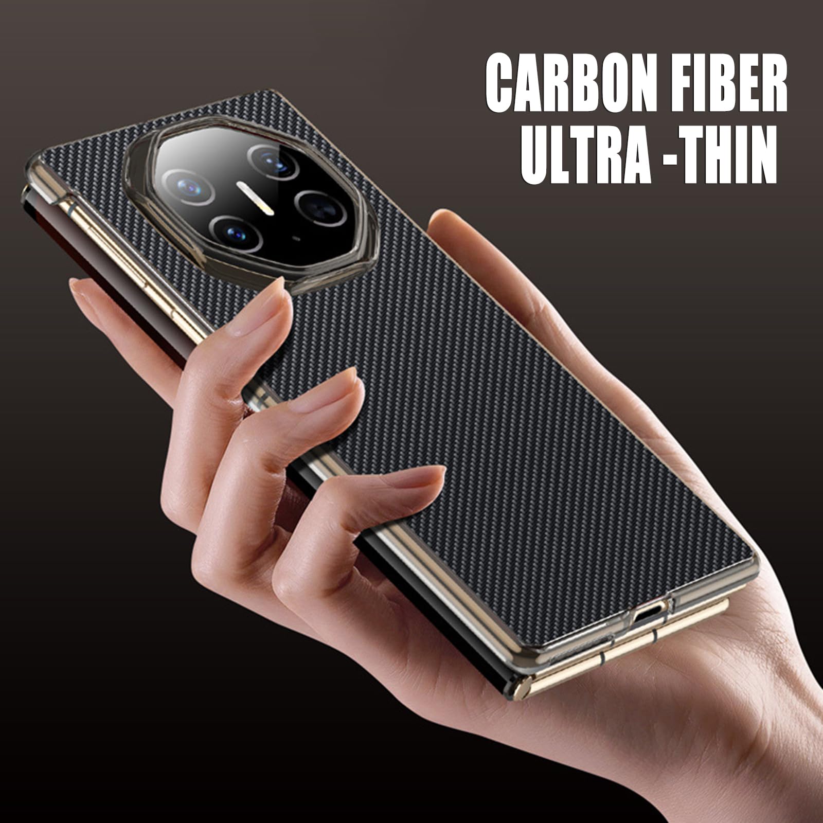 Skórzane etui do Huawei Mate XT, tekstura włókna węglowego tylna obudowa smukłe minimalistyczne biznesowe odporne na wstrząsy etui ochronne, czarne, Mate XT