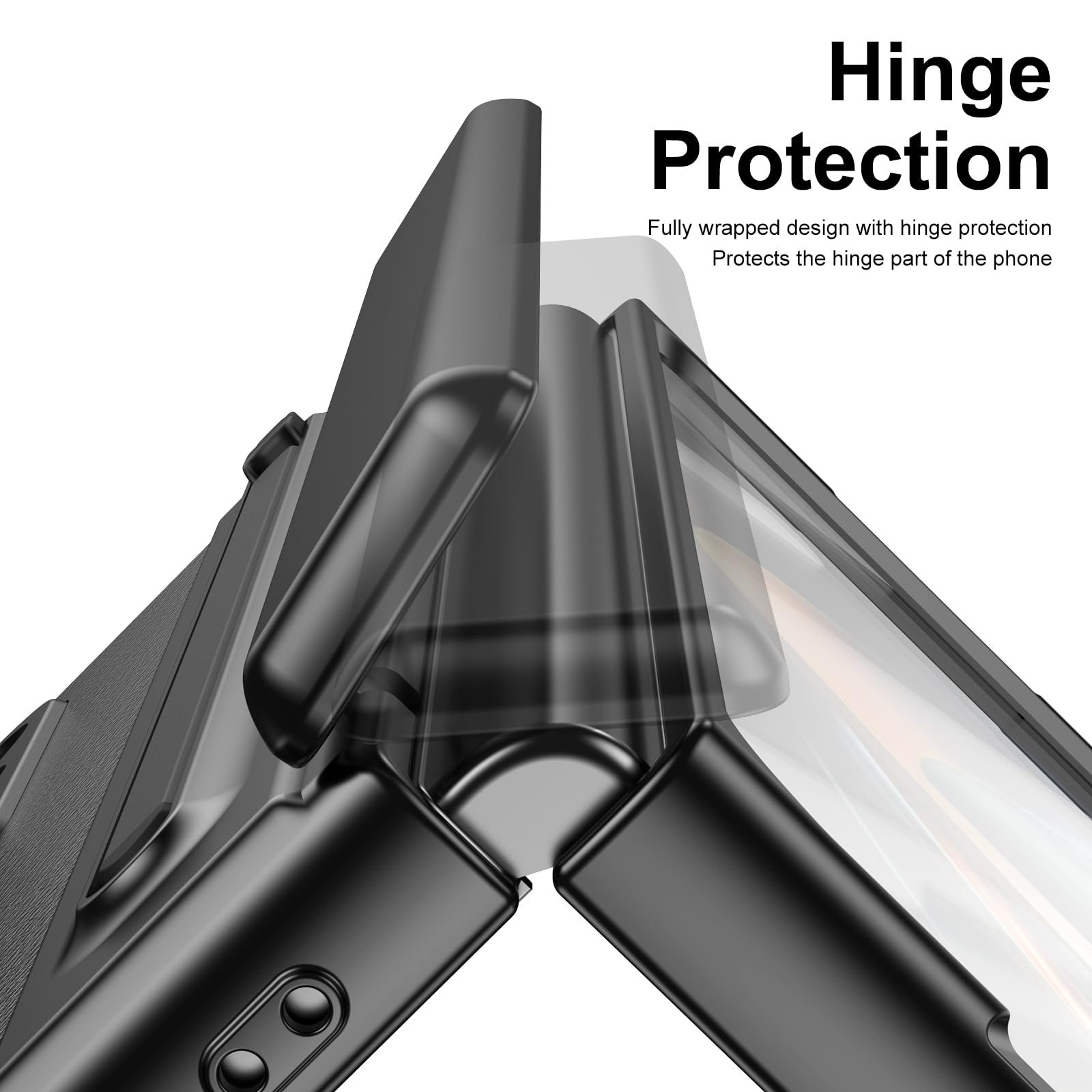 per Galaxy Z Fold4 Custodia con Penna e Slot per Penna, Pellicola Protettiva in Vetro Temperato + Protezione Cerniera Cover in Pelle per Samsung Galaxy Z Fold4-Nero