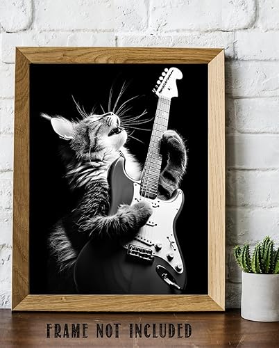 Miniatura 6 de Purrrfect - Póster sin marco de 11 x 14 pulgadas, arte de rockero felino, decoración de pared musical de guitarra eléctrica, ambiente clásico de
