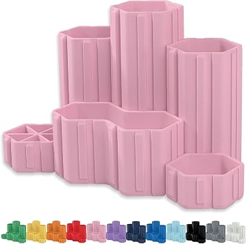 Glassboard Studio Hexaflex Organizer Set - Pen and Pencil Holder for Desk, Versatile Hexagon Design, Adjustable Dividers, 12 Color Options - Desk and Office Organization Blush Pink