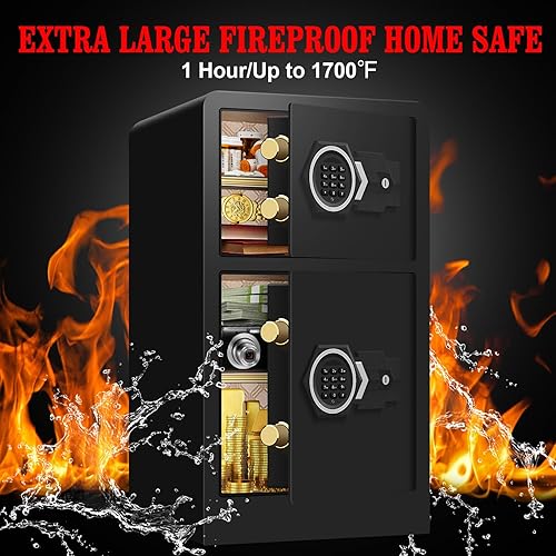 Miniatura 2 de Caja fuerte doble extra grande de 5.5 pies cúbicos para el hogar, resistente al fuego, impermeable, antirrobo digital con compartimento oculto, caja