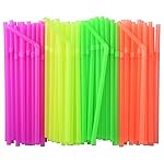 ALINK 500-PCS Neon Colored Flexible Drinking Straws, Plastic Disposable Bendy Straws - 7.75 x 0.23